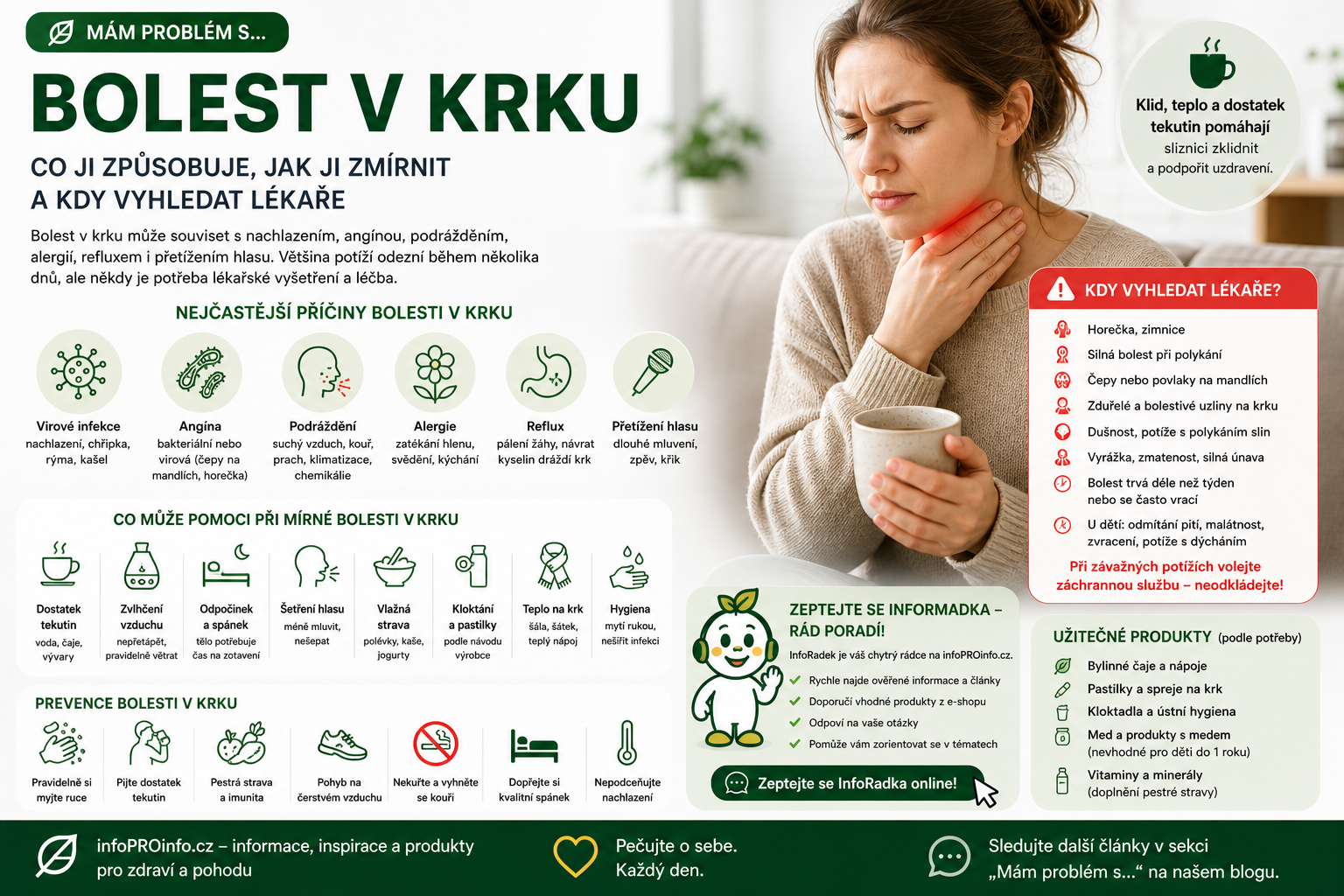 Bolest v krku: co ji způsobuje, jak ji zmírnit a kdy vyhledat lékaře