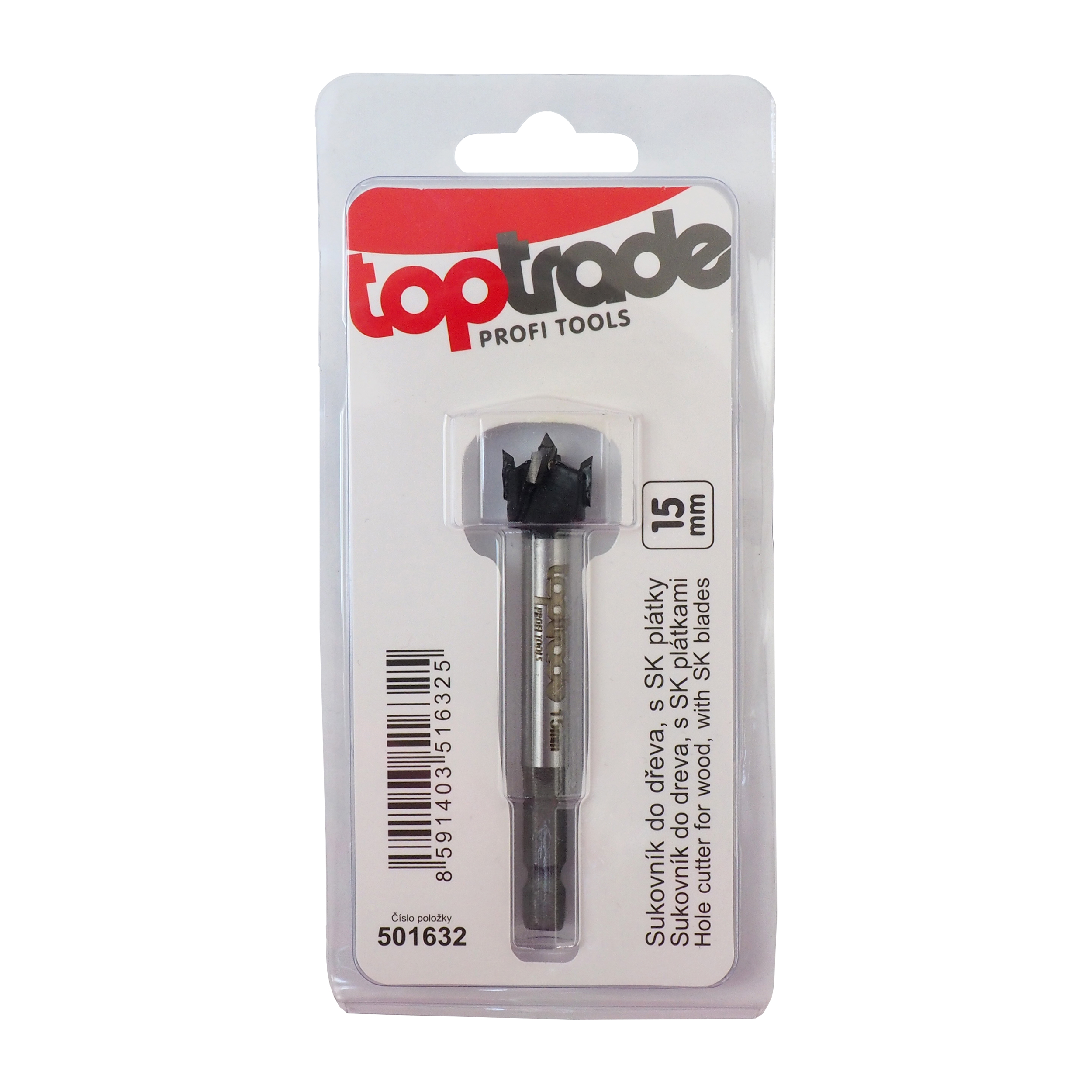 TOPTRADE sukovník, do dřeva, s SK plátky, 15 mm
