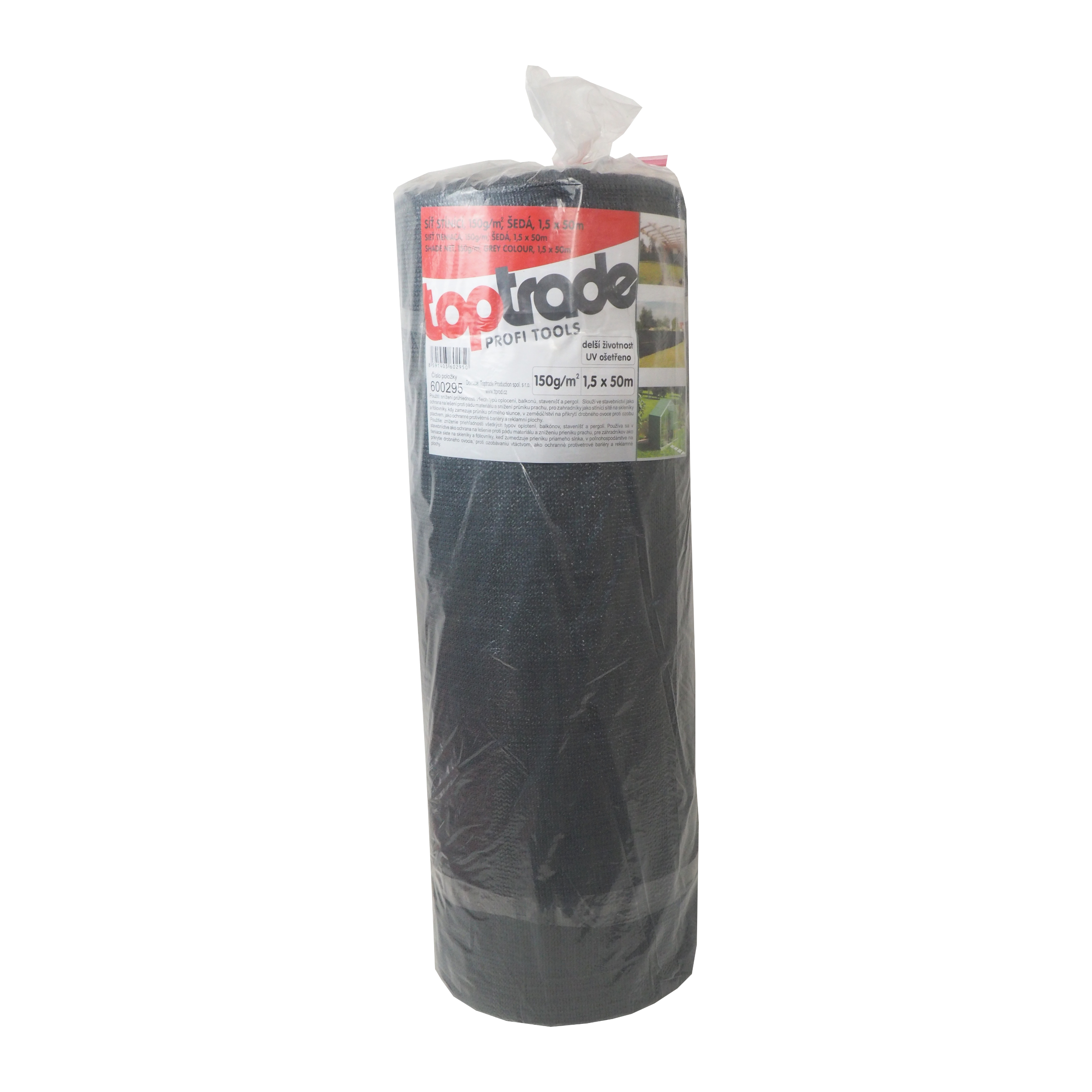 TOPTRADE stínící síť, šedá 1,5 × 50 m, 150 g/m²