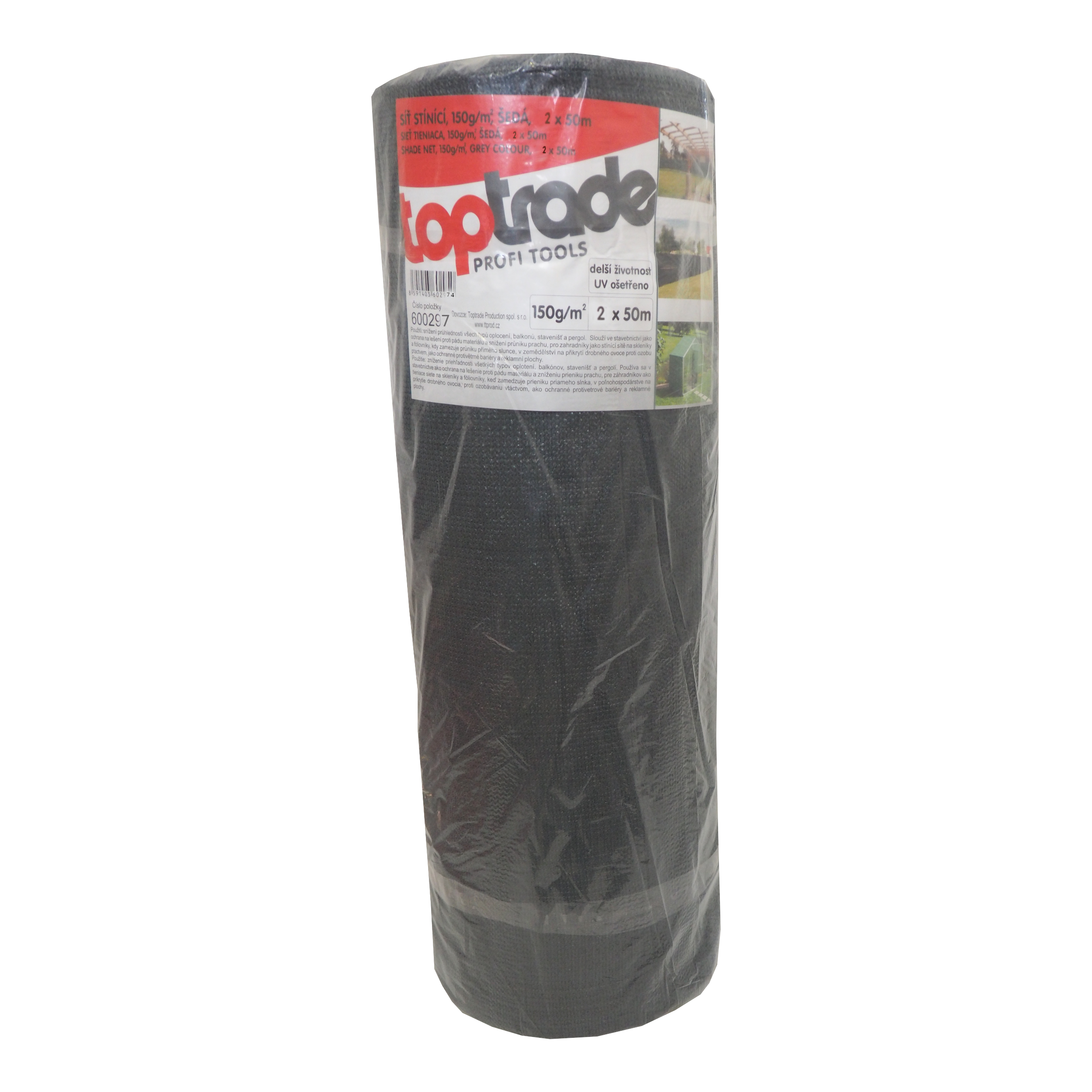 TOPTRADE stínící síť šedá 2 × 50 m, 150 g/m², zastínění 90 %