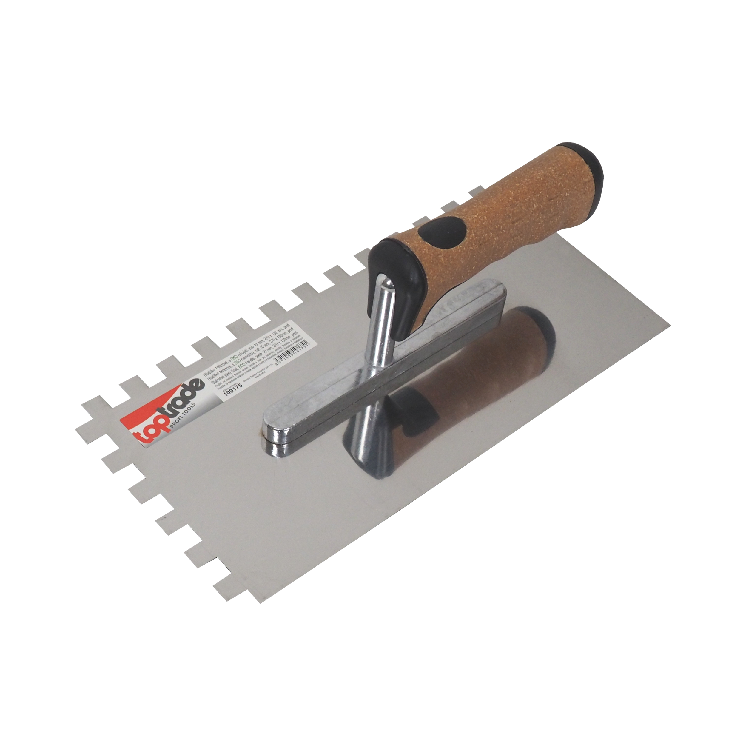 TOPTRADE hladítko nerezové, s EKO rukojetí, zub 10 mm, 270 x 130 mm, profi