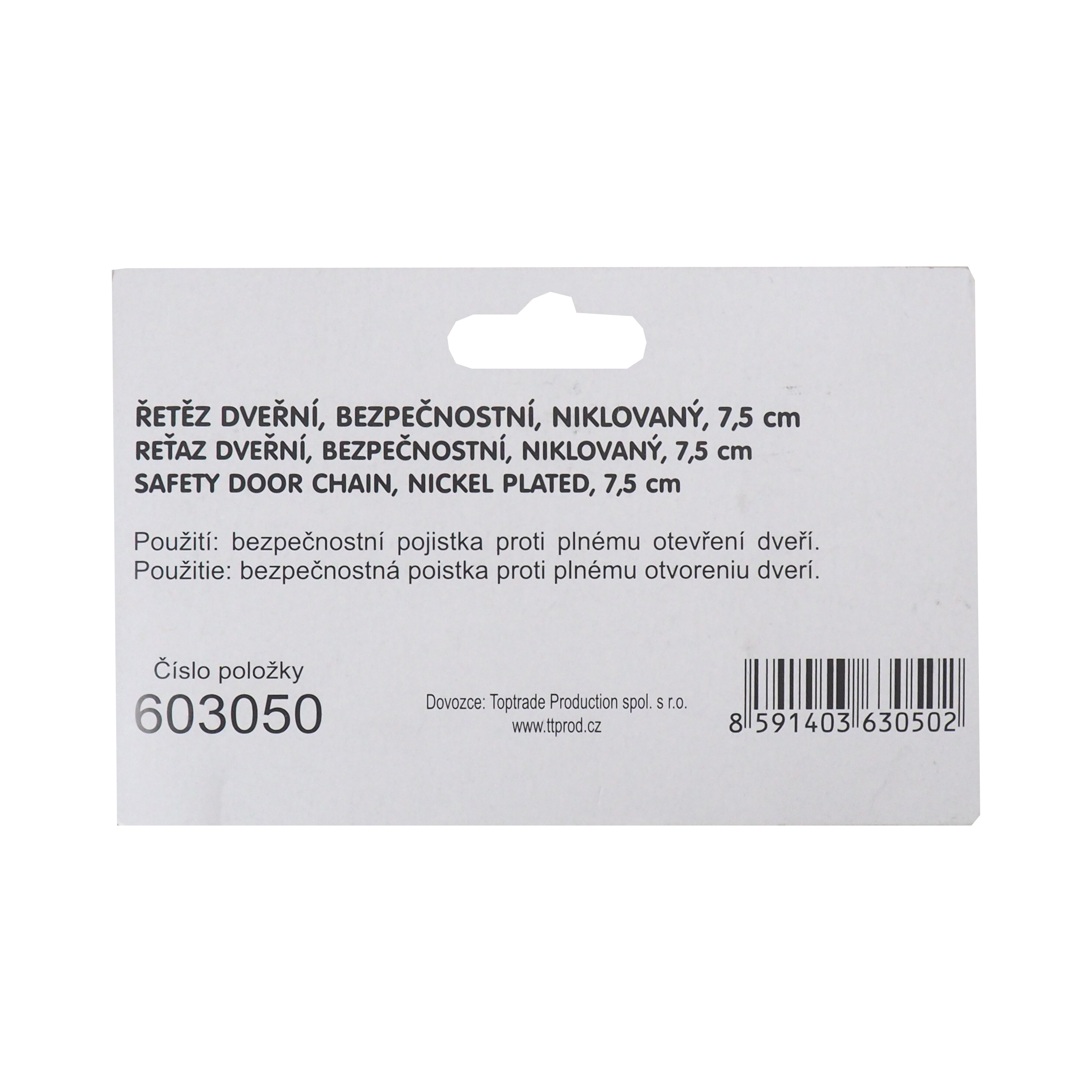 TOPTRADE dveřní bezpečnostní řetízek, niklovaný, 75 mm