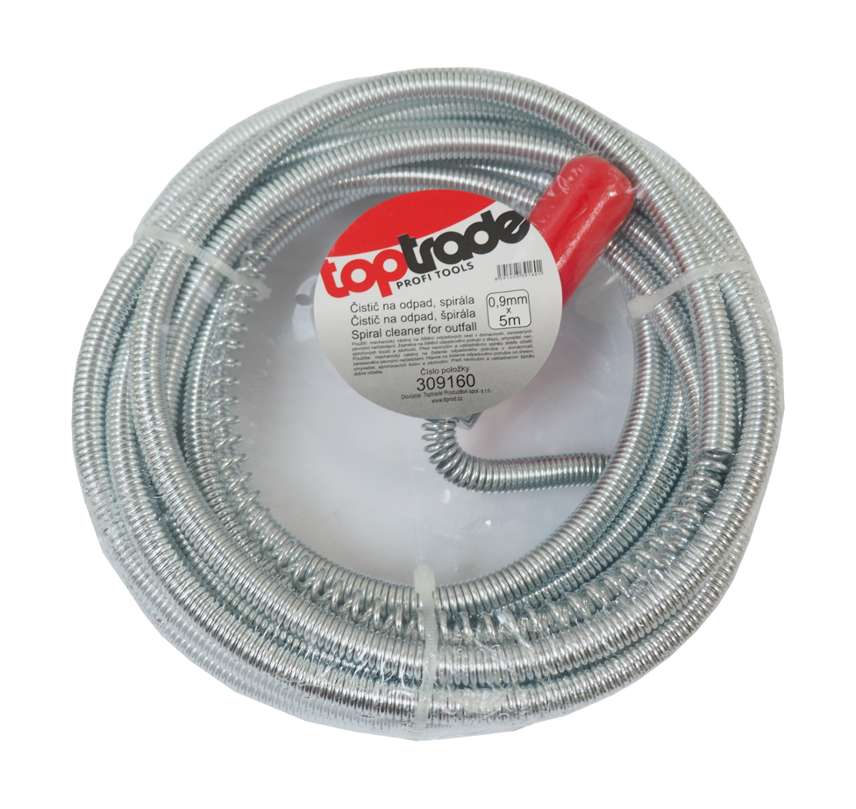 TOPTRADE čistič na odpad – spirála 0,9 cm × 15 m