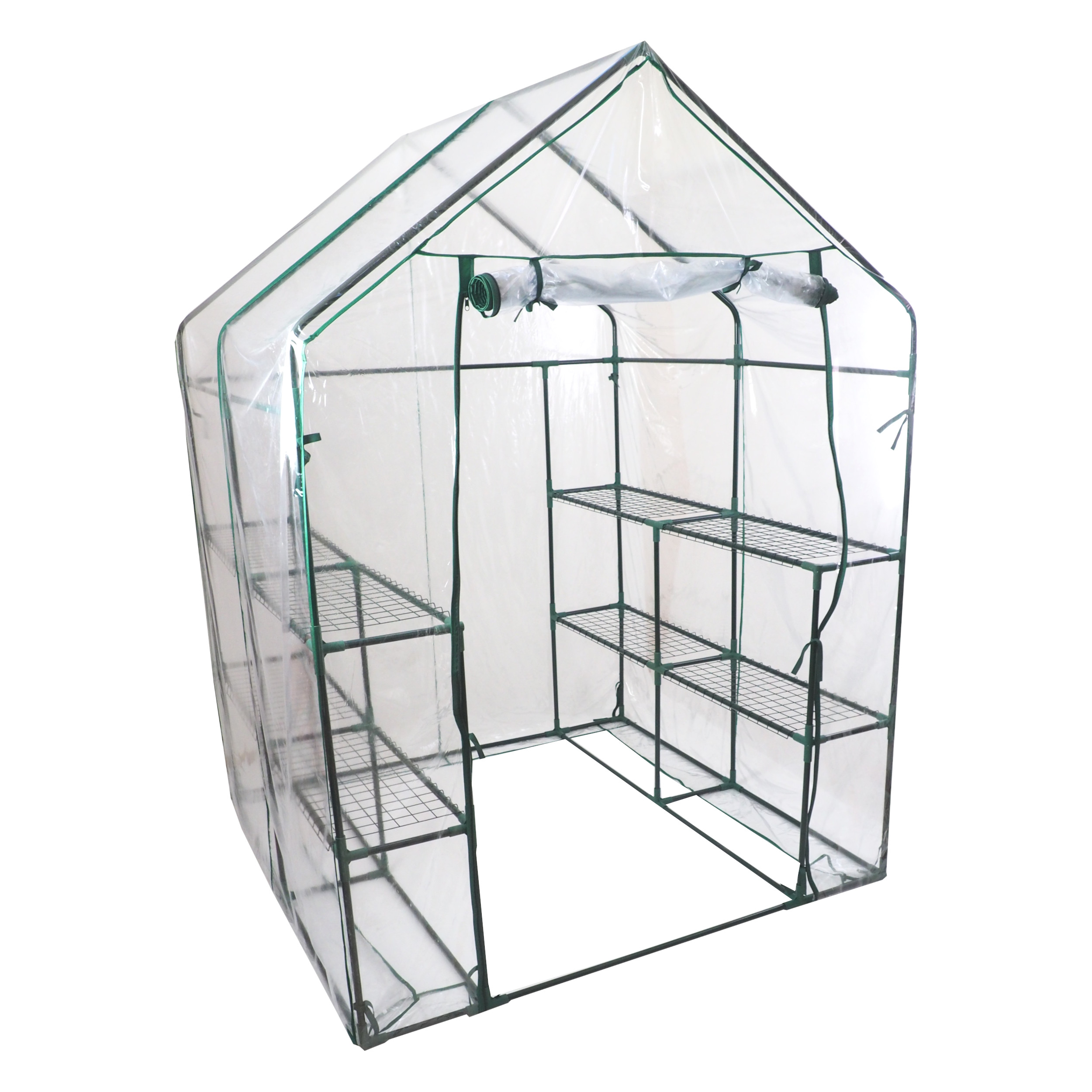 Levně TOPTRADE zahradní fóliovník PVC, průhledný, 143×143×195 cm (Fólie 140 g/m², dvojí dveře na zip, 8 kolíků + 33 pásků)