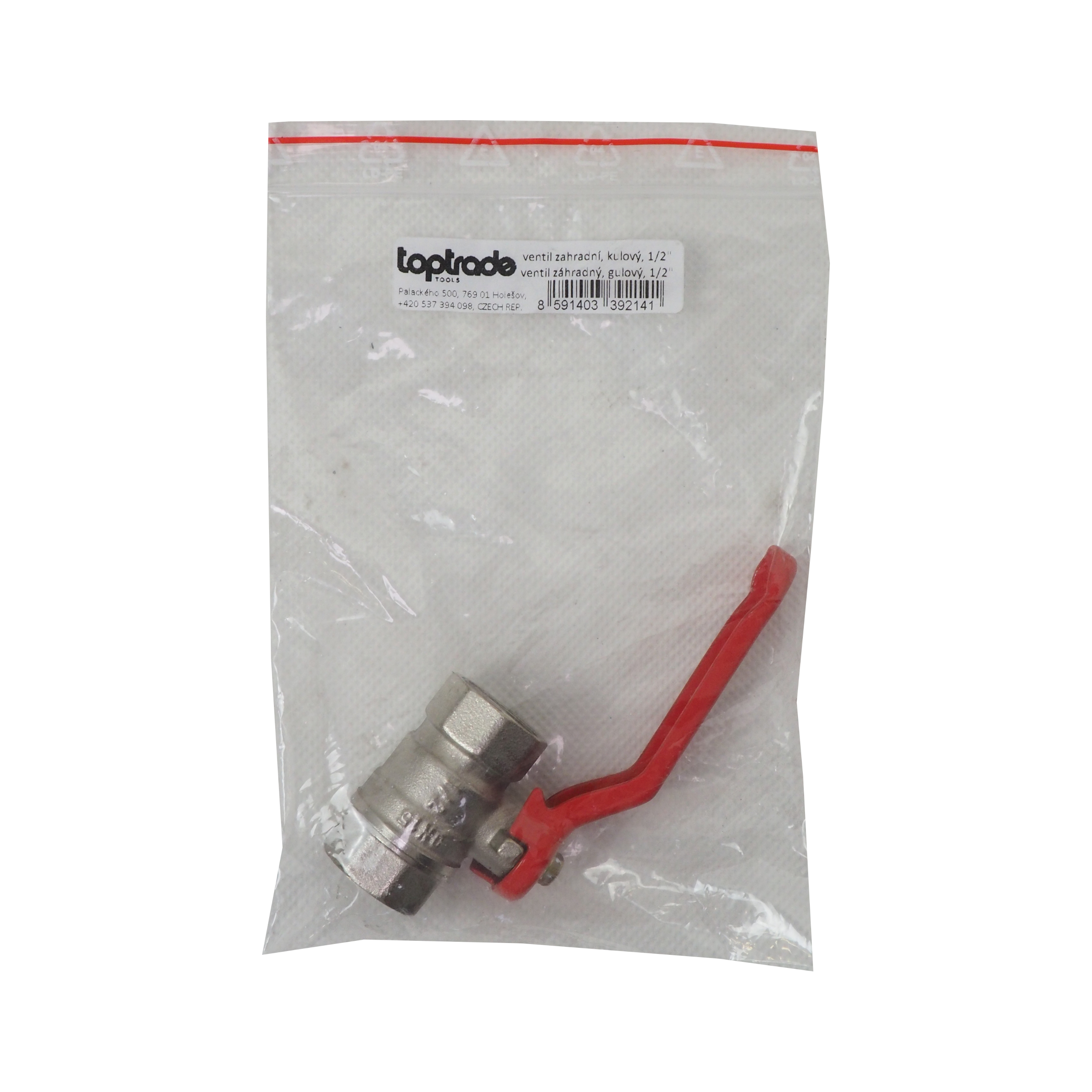 TOPTRADE zahradní kulový ventil 1/2" – pákový, se šroubením na hadici