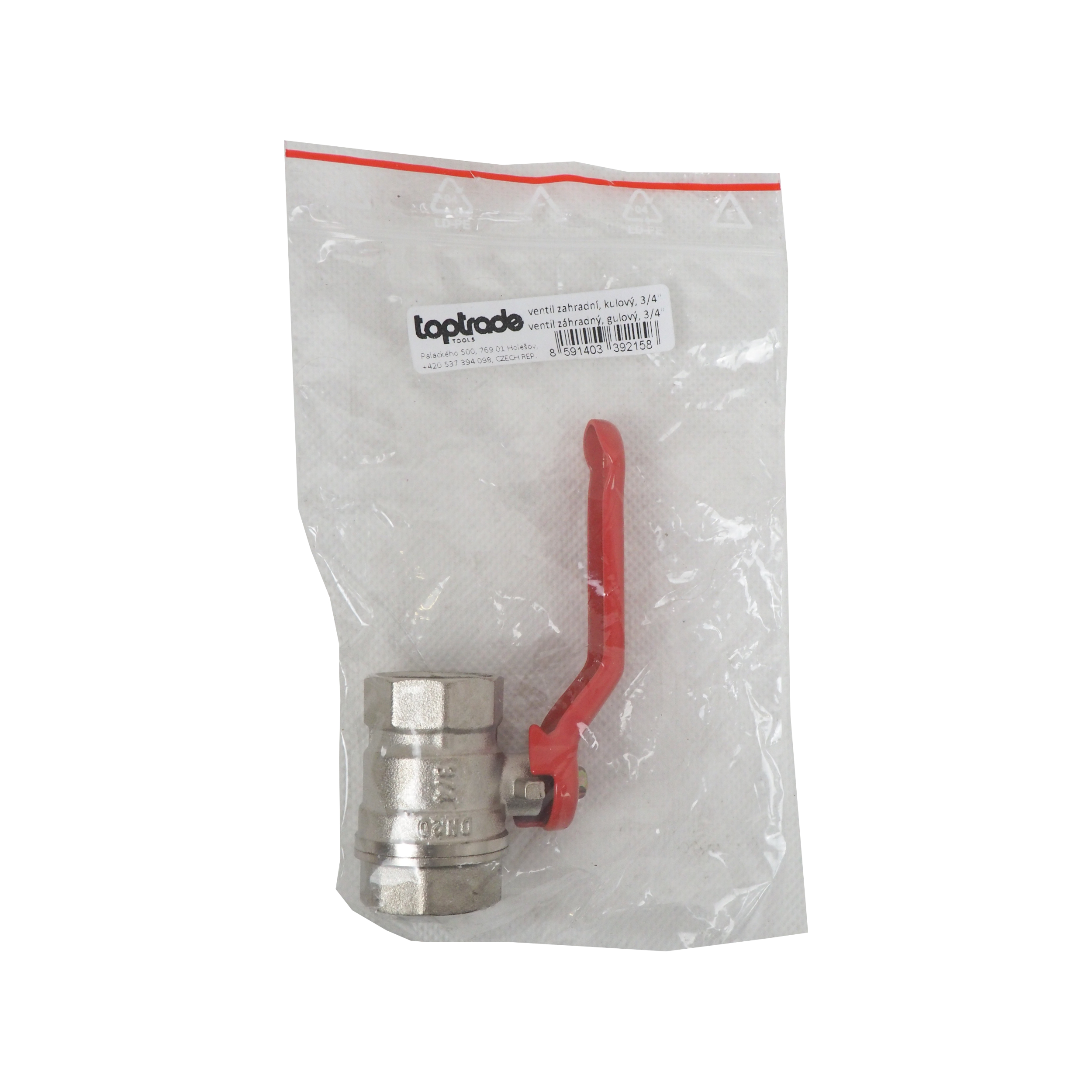 TOPTRADE zahradní kulový ventil 3/4" se šroubením na hadici