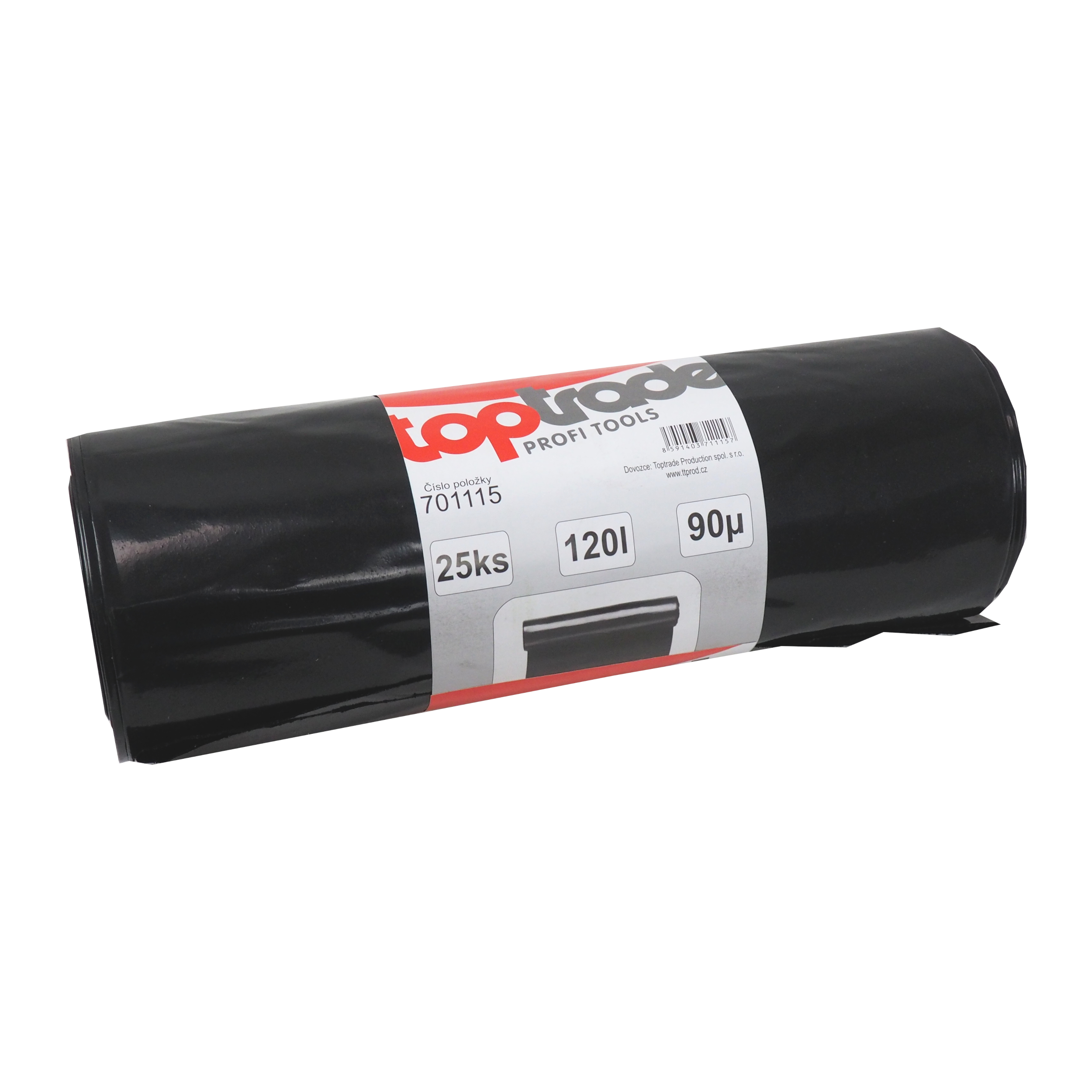 TOPTRADE pytle na odpad 120 l, 90 µm, 25 ks, černé (LDPE)