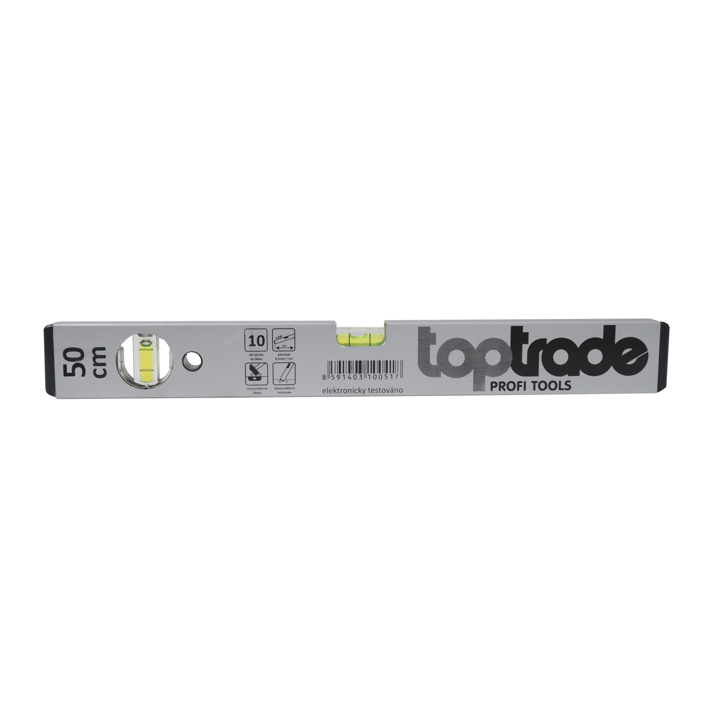 TOPTRADE vodováha 500 mm, stříbrná – 2 libely