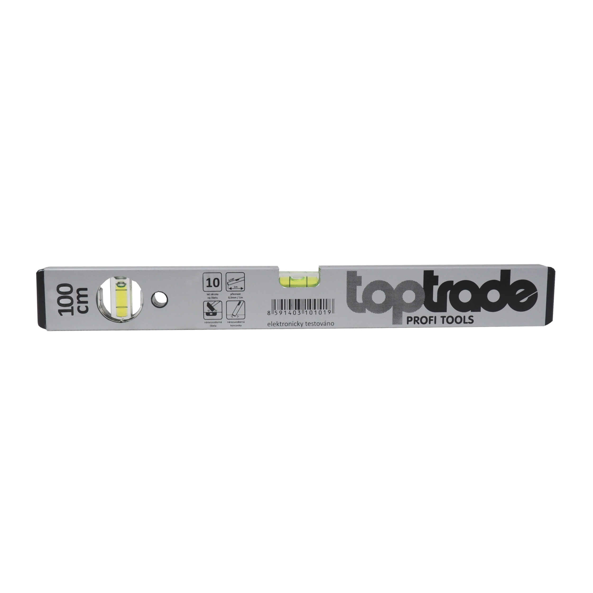 TOPTRADE vodováha 1000 mm, 2 libely, stříbrná – standard