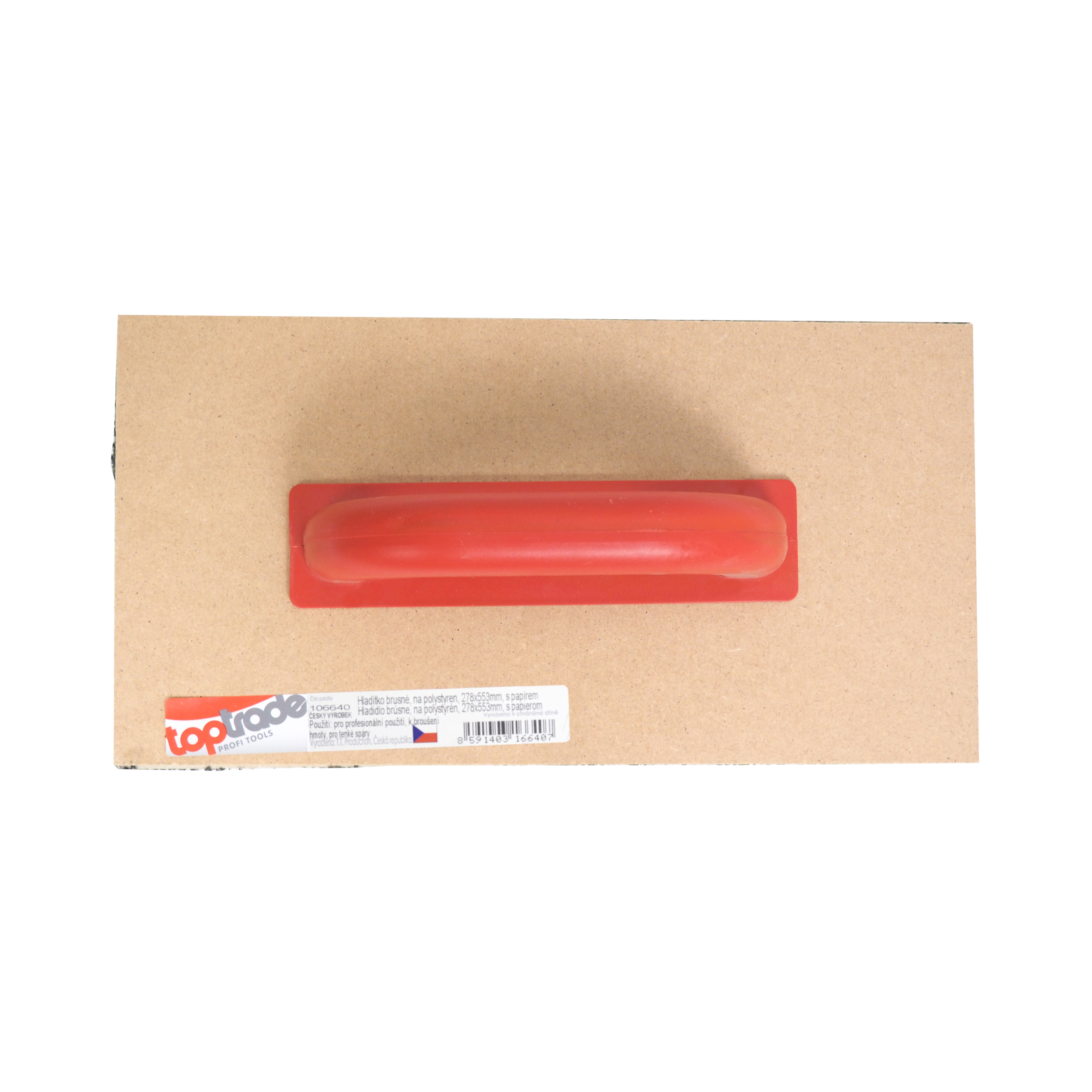 TOPTRADE brusné hladítko s kamínky a papírem, MDF, 553 × 278 mm, zrnitost 16