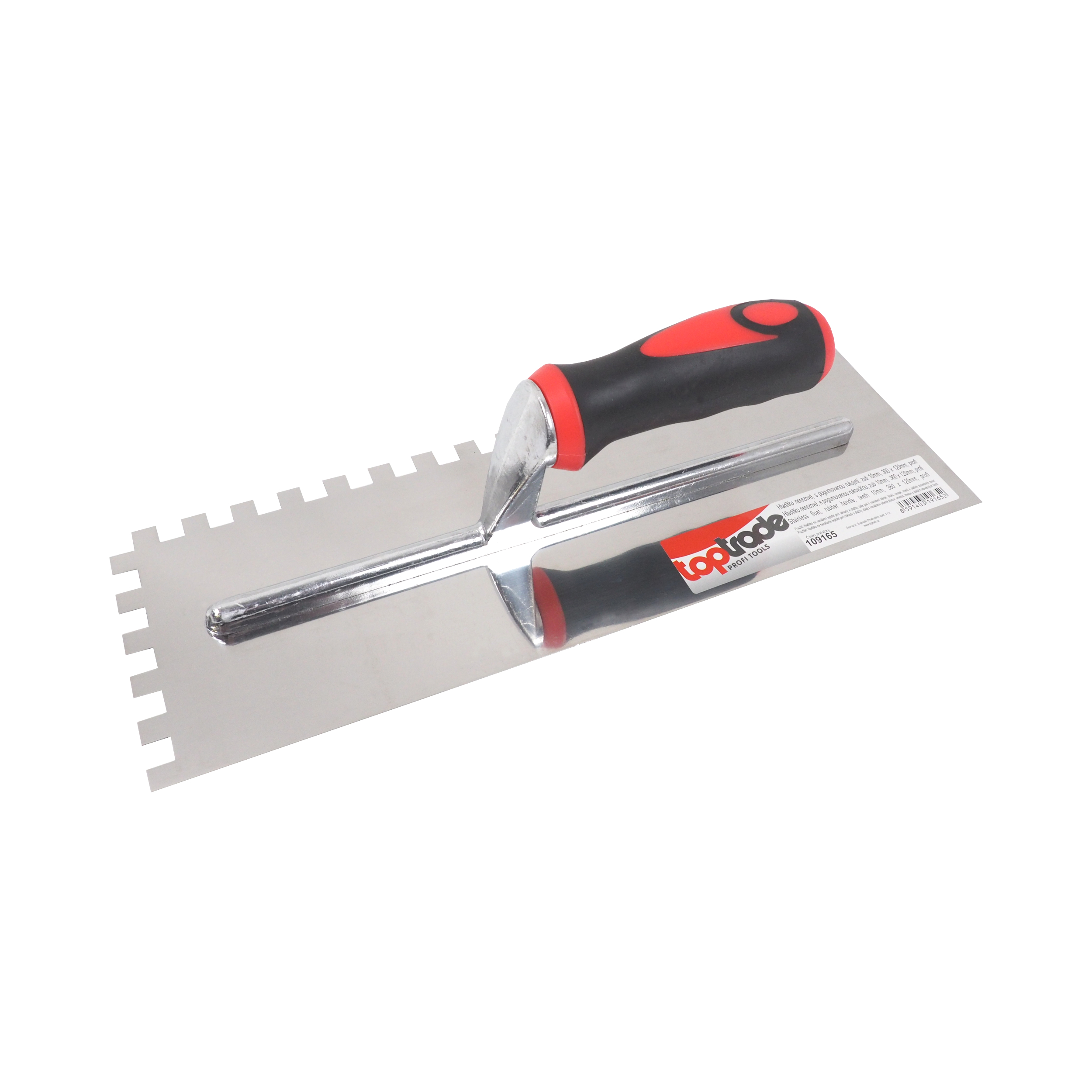 TOPTRADE nerezové hladítko 360 × 120 mm, zub 10 mm, pogumovaná rukojeť