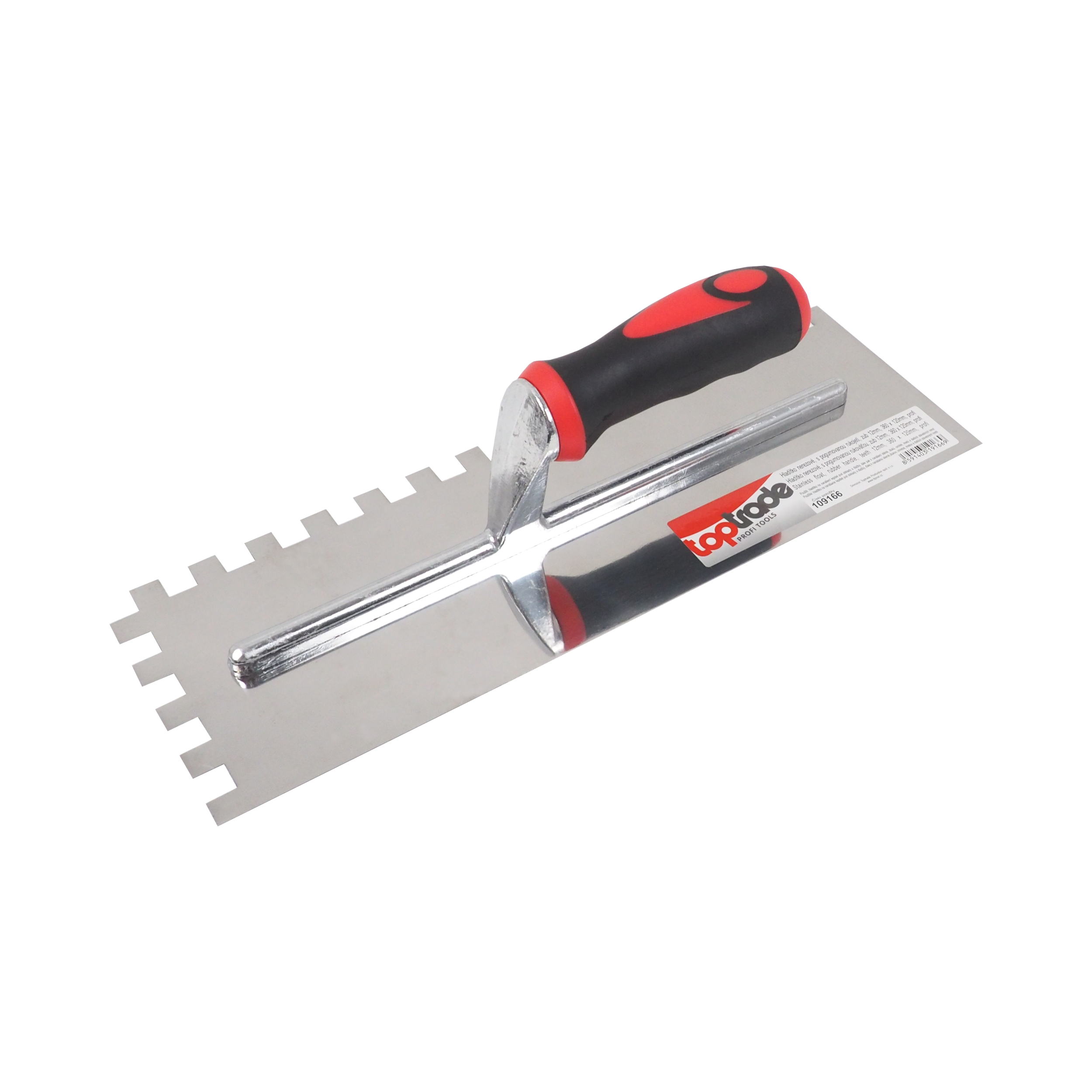 TOPTRADE hladítko nerezové, zub 12 mm, 360 × 120 mm, pogumovaná rukojeť