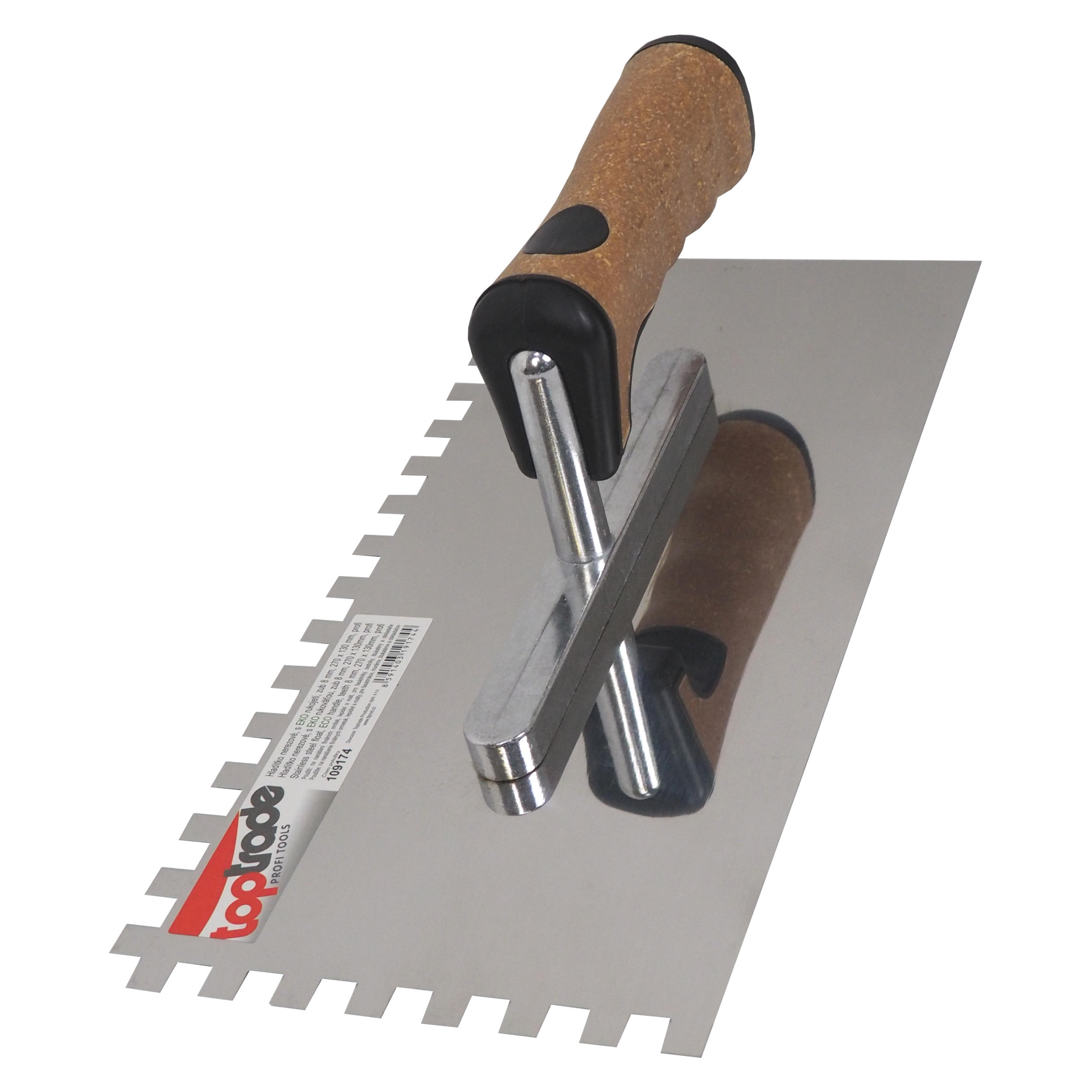 TOPTRADE hladítko nerezové, s EKO rukojetí, zub 8 mm, 270 x 130 mm, profi