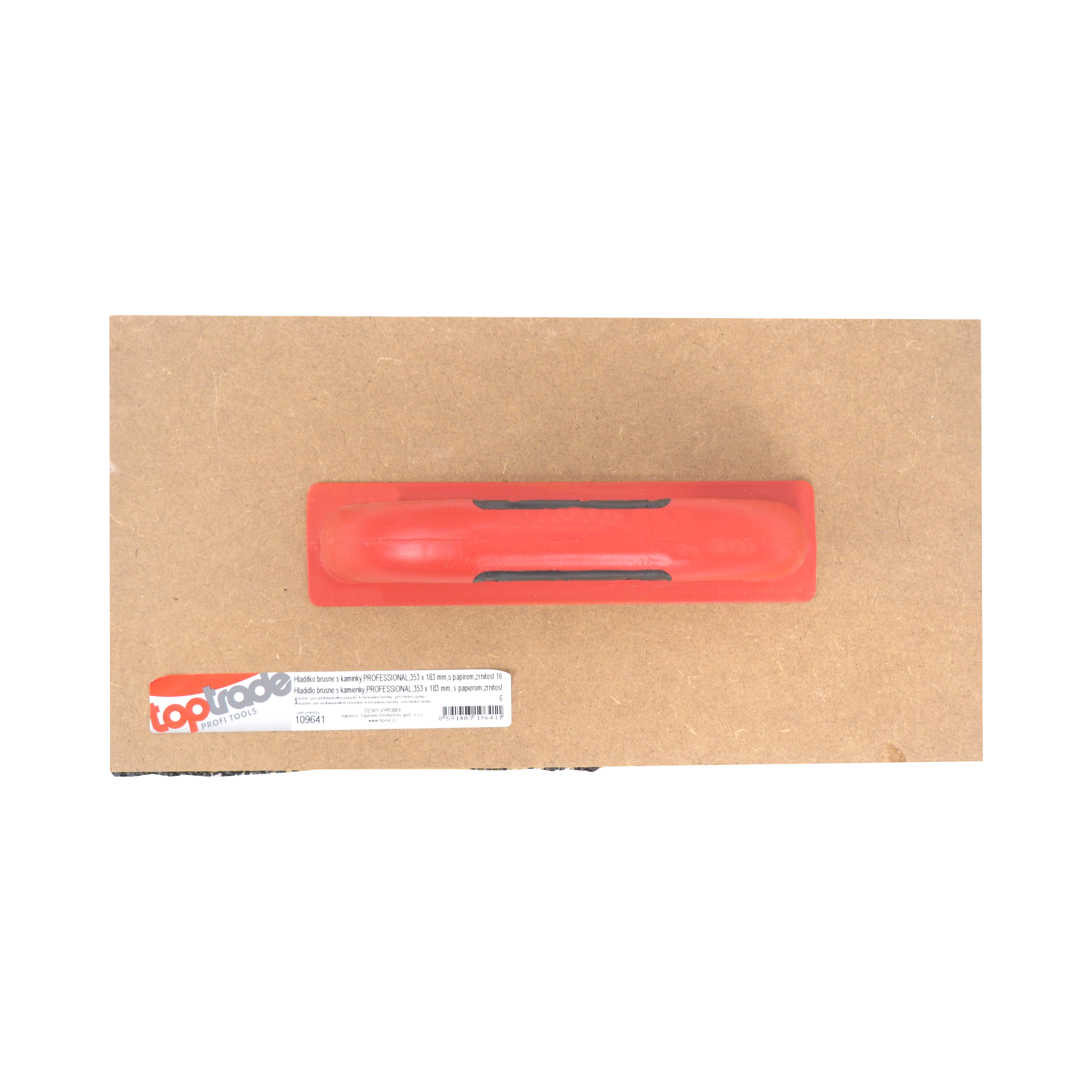 TOPTRADE brusné hladítko s kamínky a papírem, MDF, 353 × 183 mm, zrno 16
