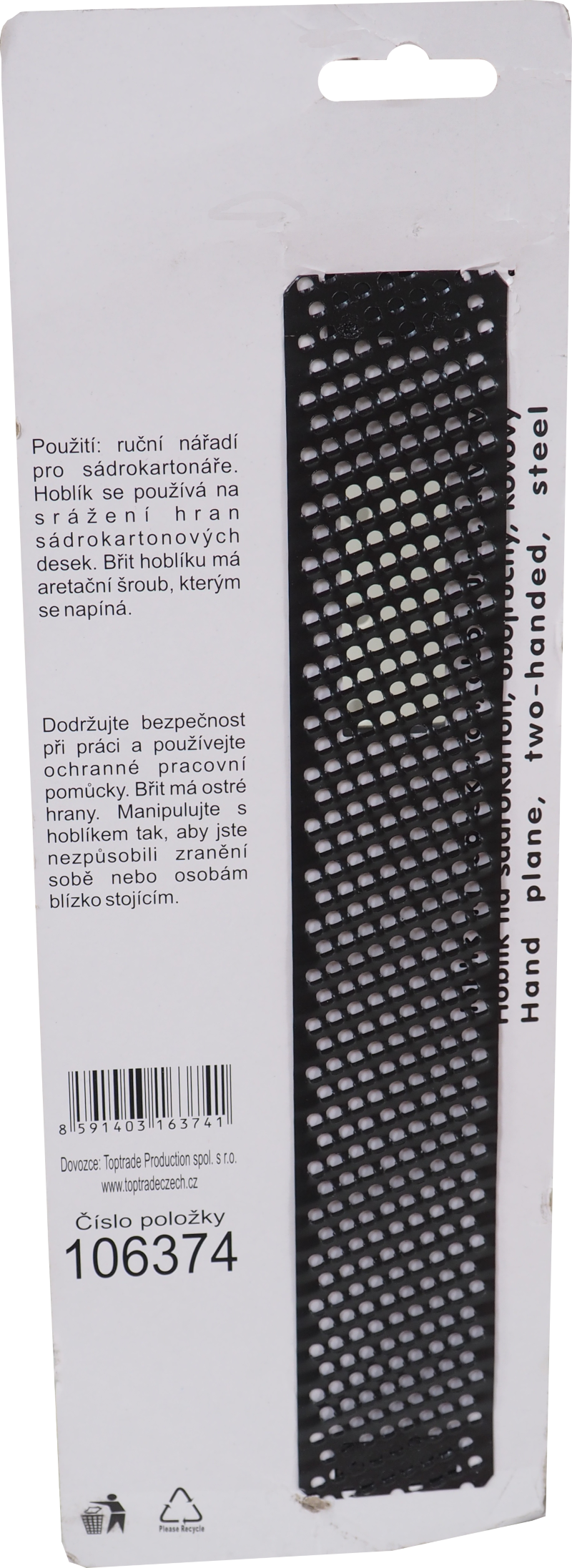 TOPTRADE hoblík na sádrokarton, kovový, 250 mm