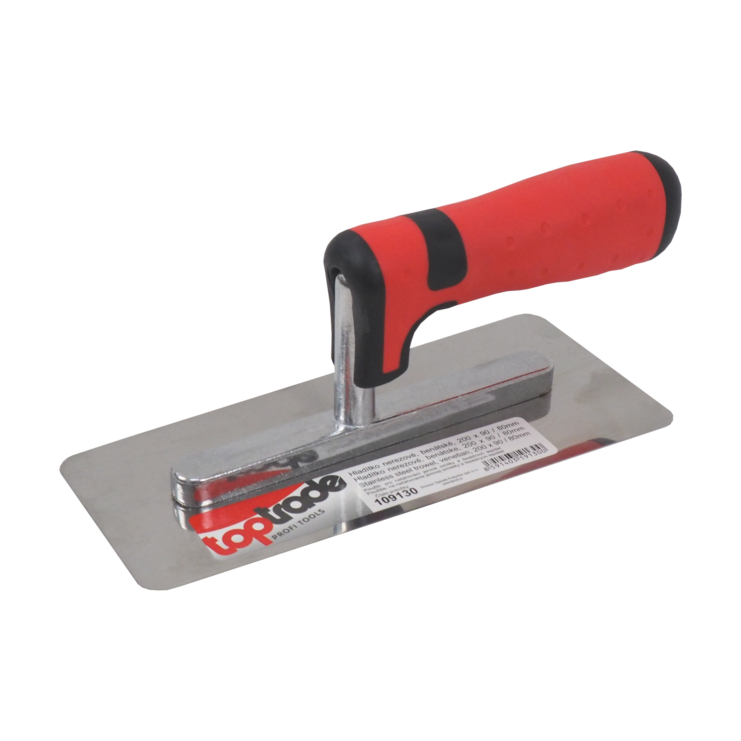 TOPTRADE benátské hladítko nerezové 200 × 90/80 mm, pogumovaná rukojeť