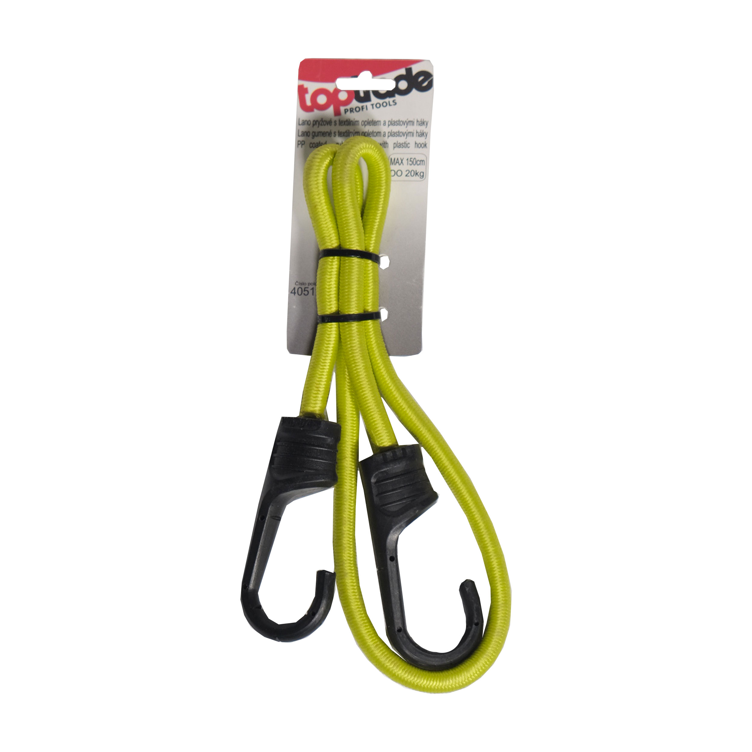TOPTRADE upínací elastické lano (gumicuk) s plastovými háky 8 mm, 80–150 cm, 20 kg
