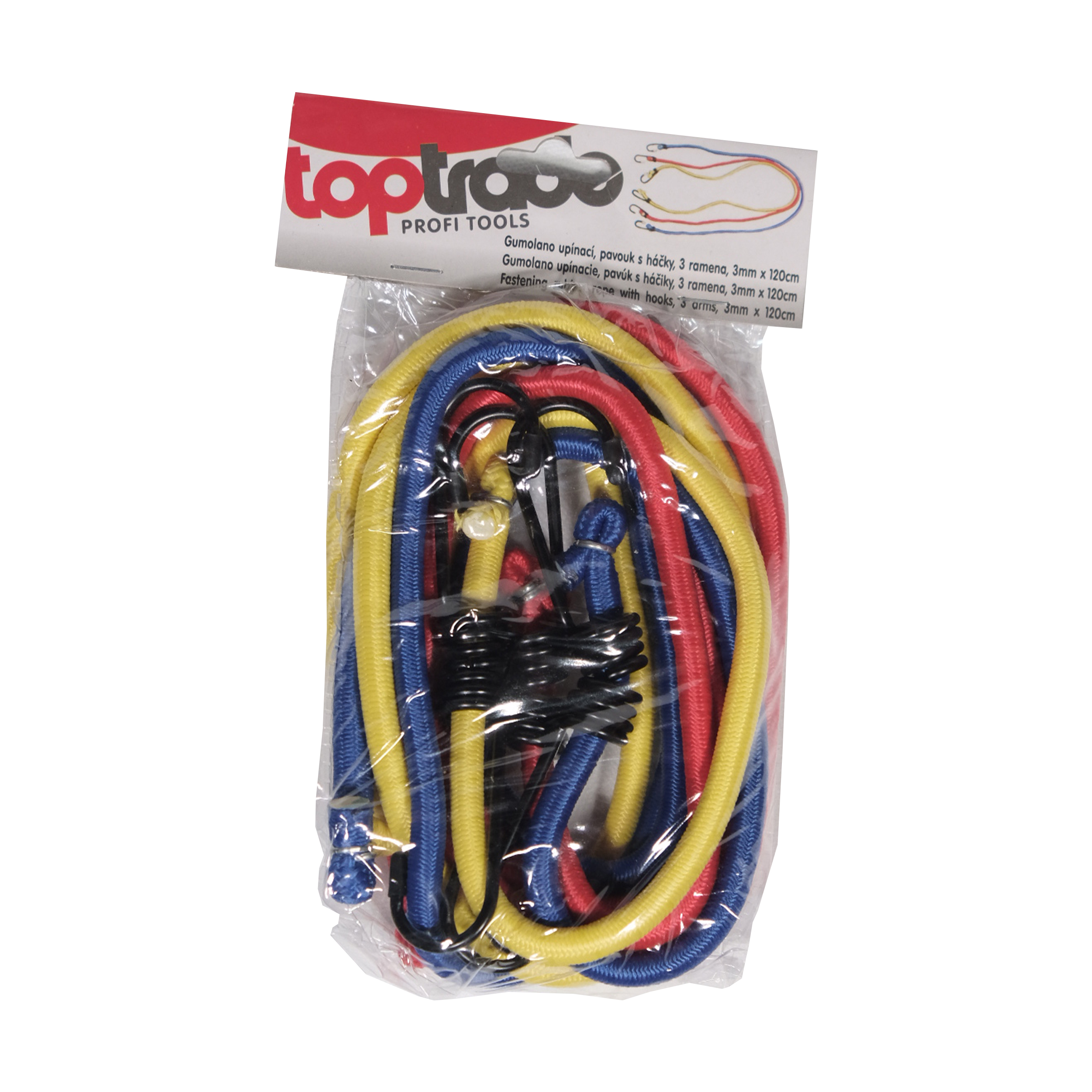 TOPTRADE upínací pavouk s háčky, 3 ramena, Ø 3 mm, 120 cm