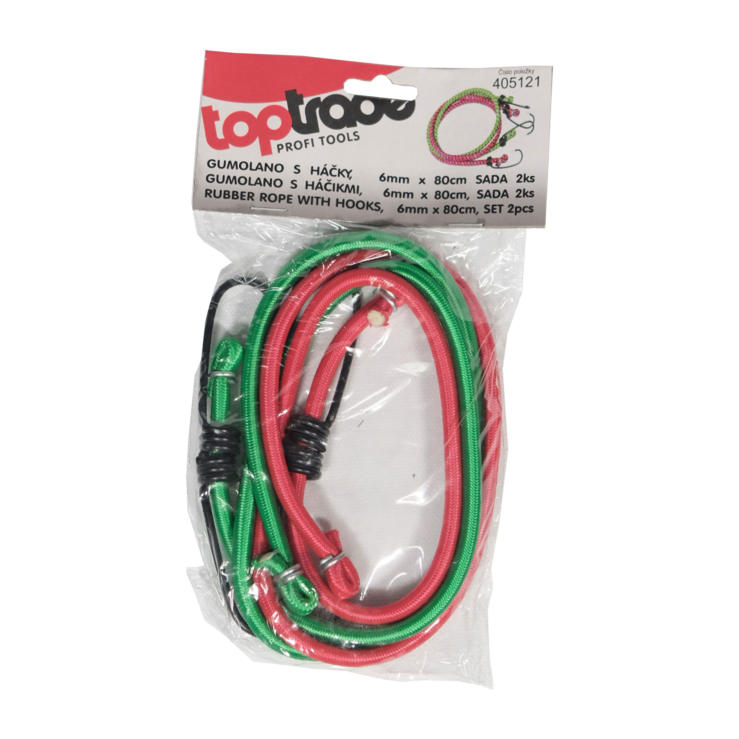 TOPTRADE gumolano s háčky 80 cm, Ø 6 mm, 2 ks, nosnost 6 kg