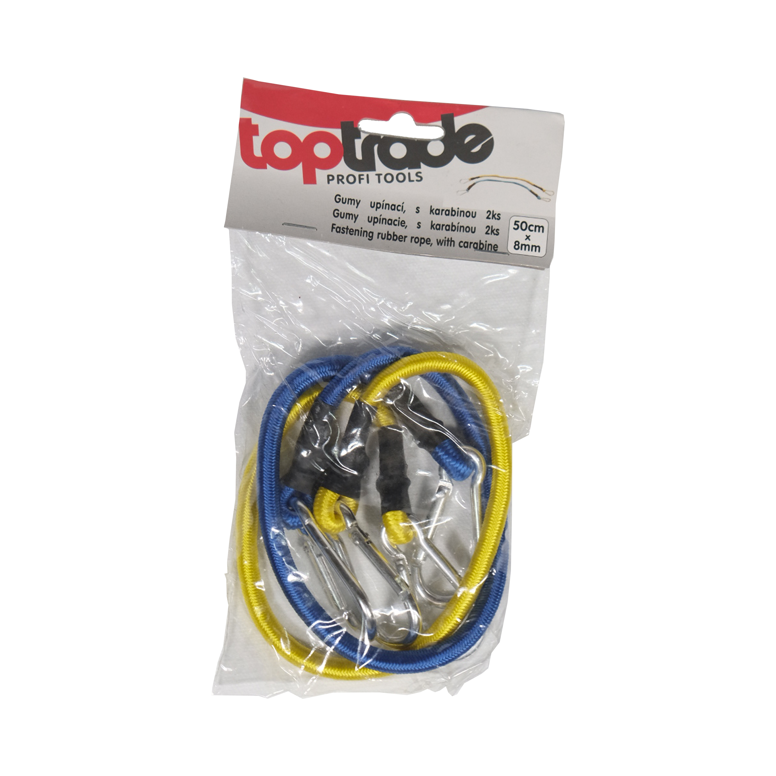TOPTRADE upínací gumolano s karabinou Ø 8 mm × 50 cm, 2 ks