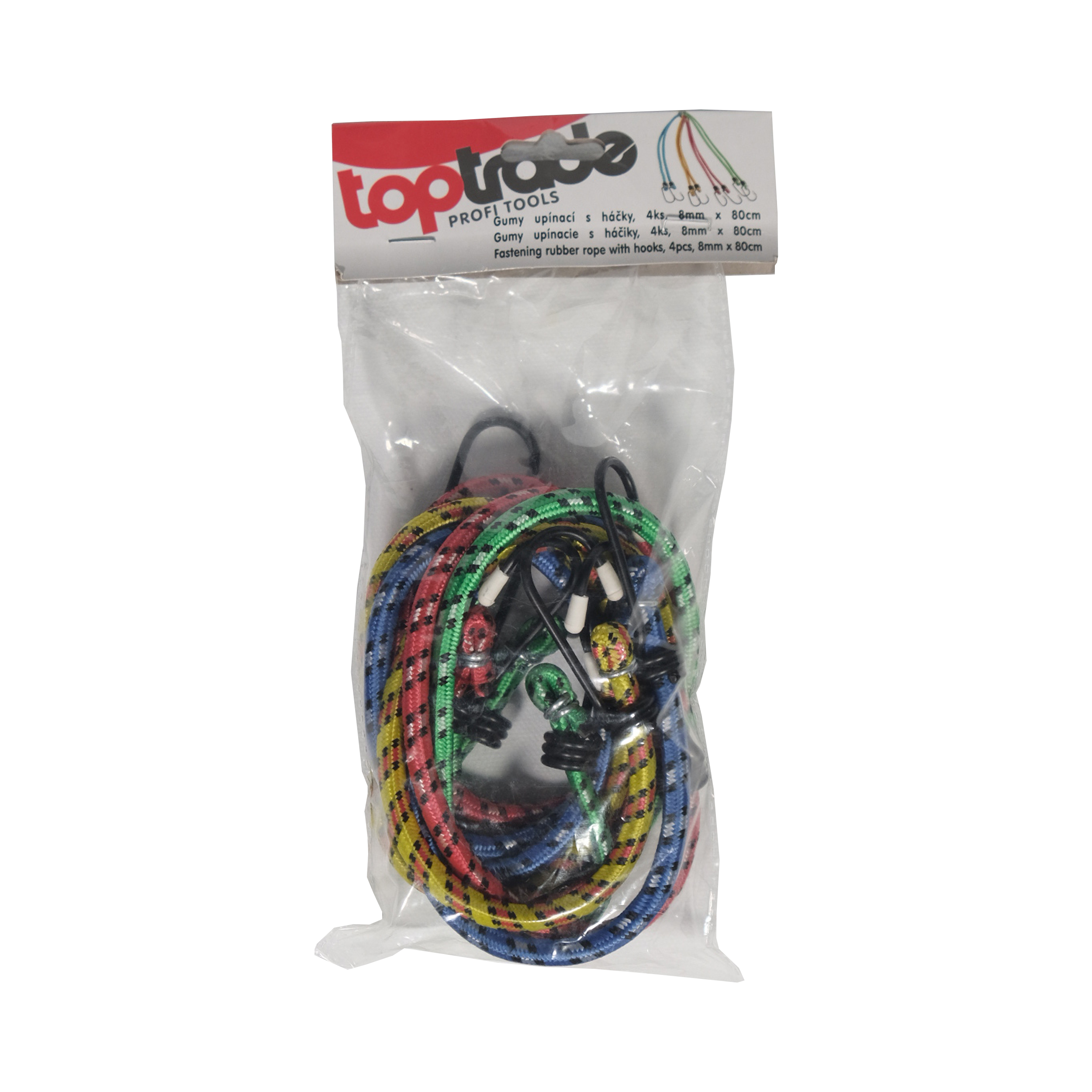 TOPTRADE gumolano s háčky 8 mm × 80 cm – sada 4 ks