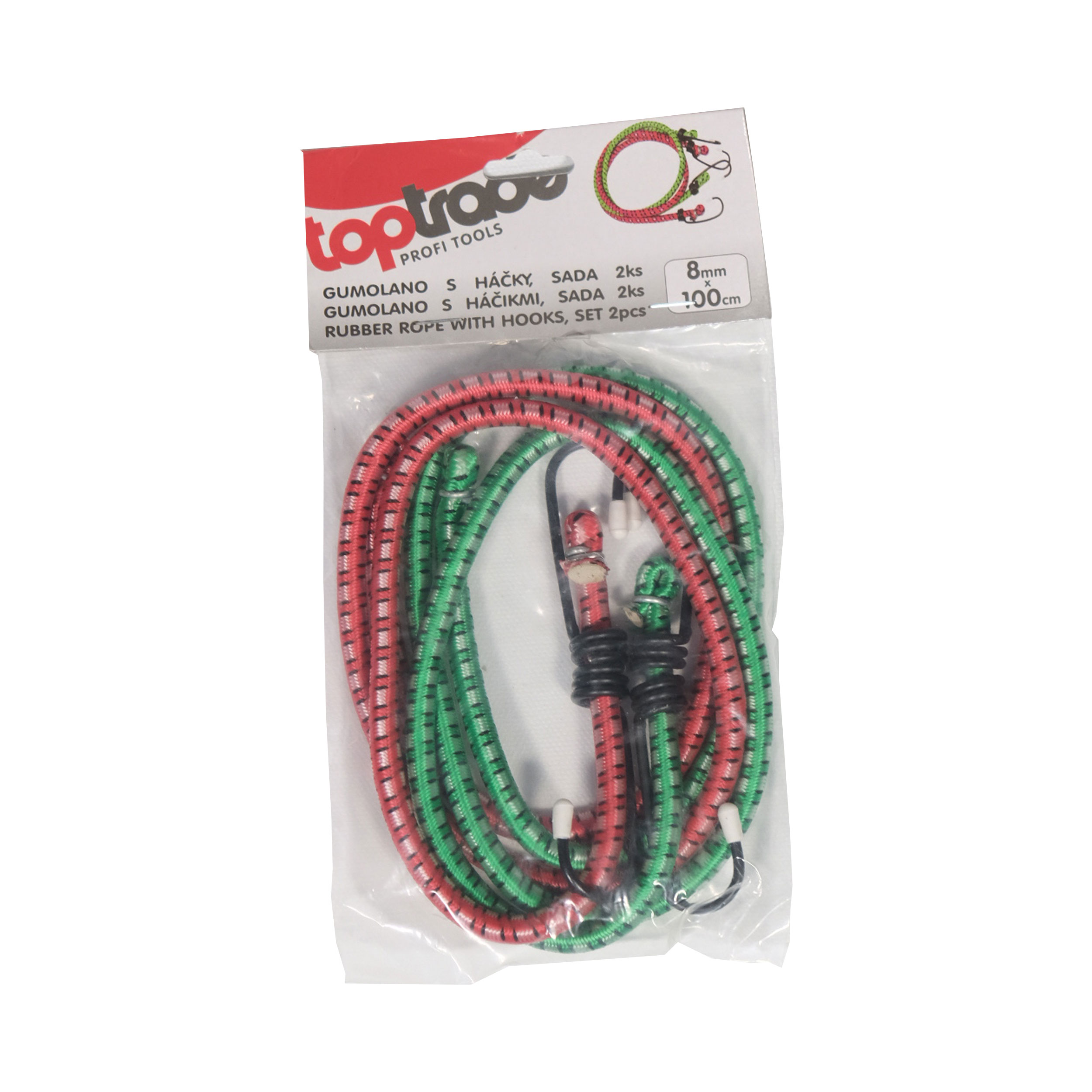 TOPTRADE gumolano s háčky 8 mm × 100 cm – 2 ks, nosnost 9 kg