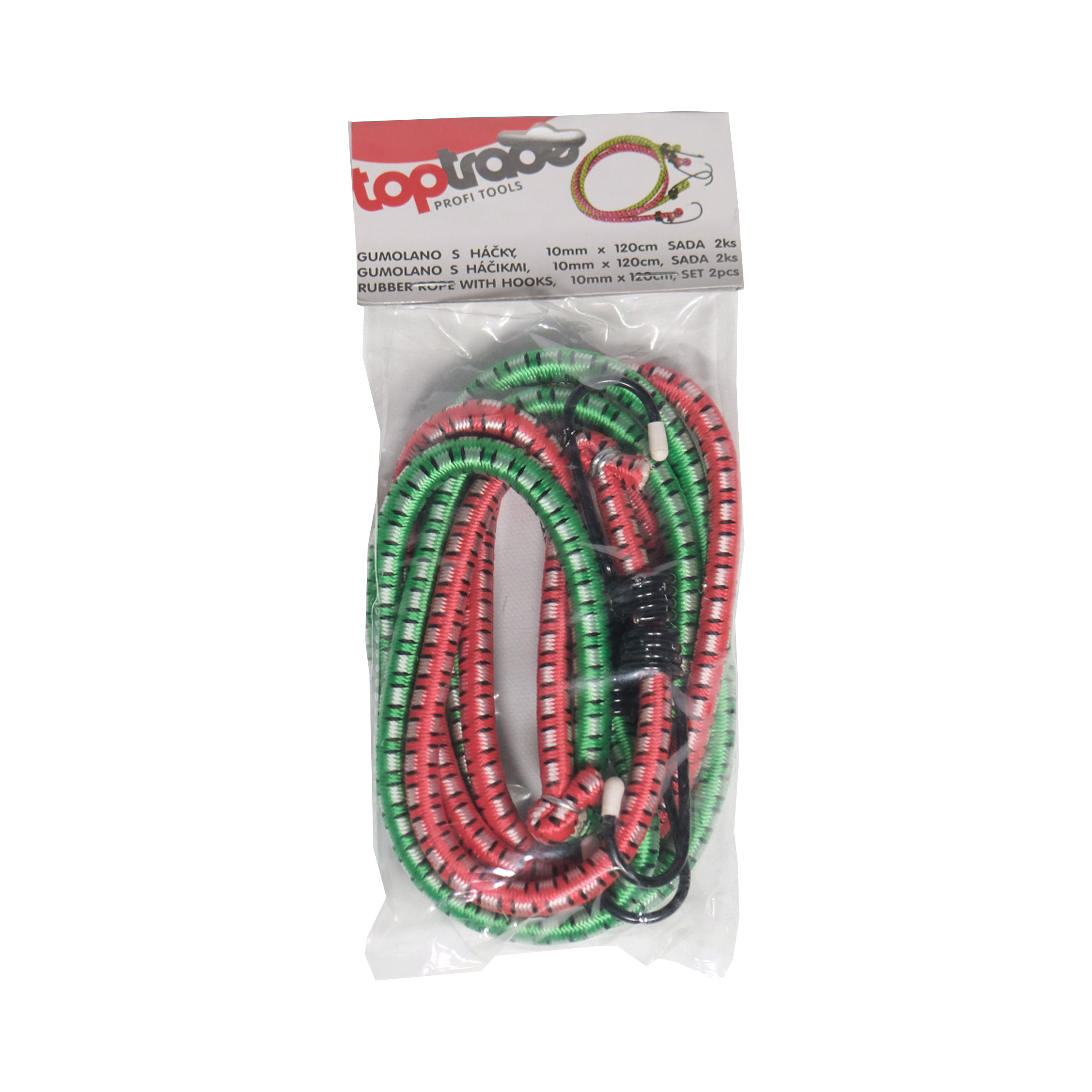 TOPTRADE gumolano s háčky 10 mm × 120 cm, sada 2 ks (do 13 kg)