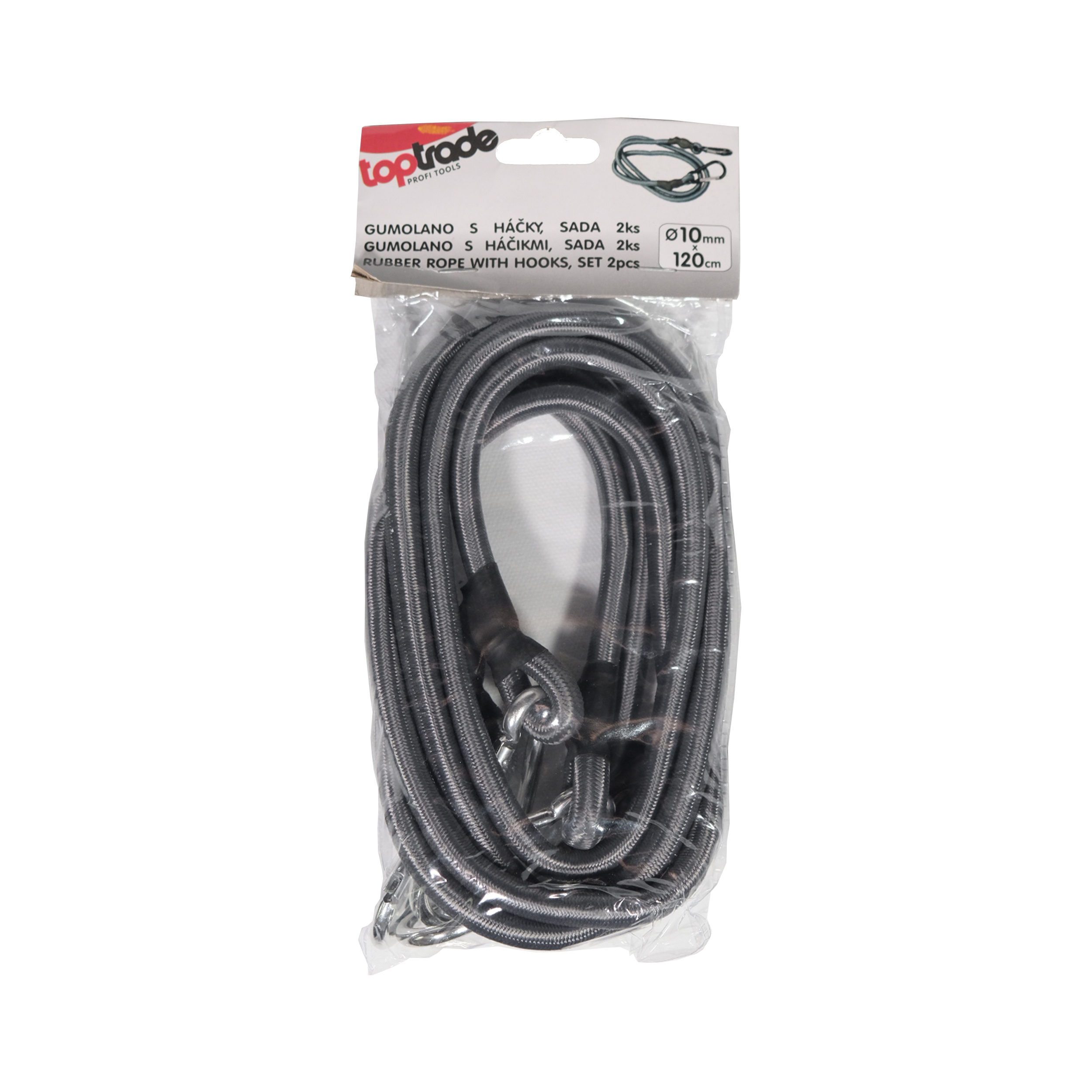 TOPTRADE gumolano s karabinami 120 cm, Ø 10 mm — 2 ks (15 kg)