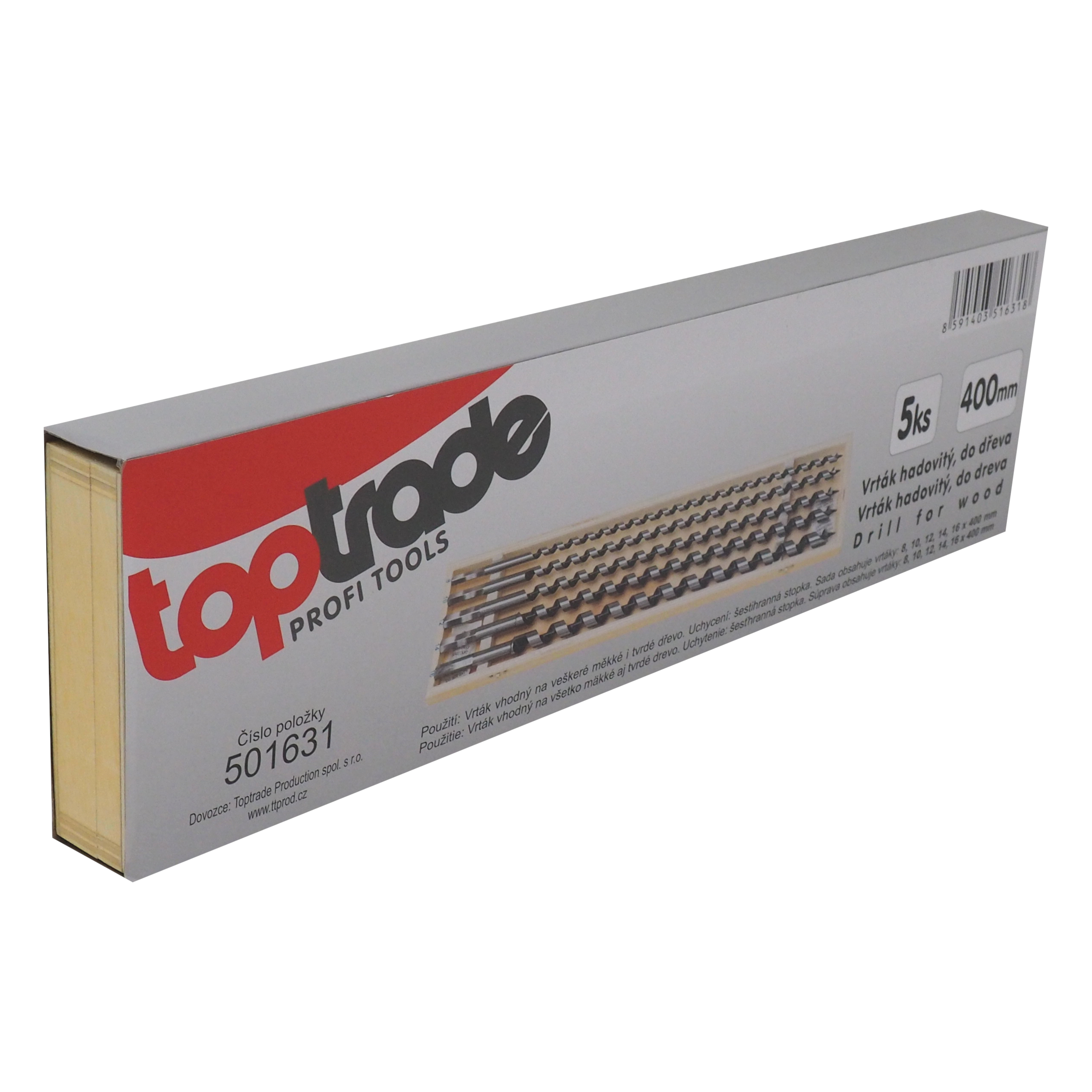 TOPTRADE hadovité vrtáky do dřeva, sada 5 ks, délka 400 mm