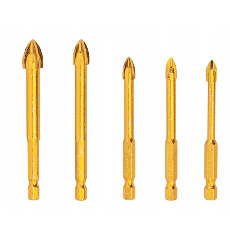 TOPTRADE sada vrtáků do skla, keramiky a dlažby 4–10 mm, Hex 1/4″, 5 ks
