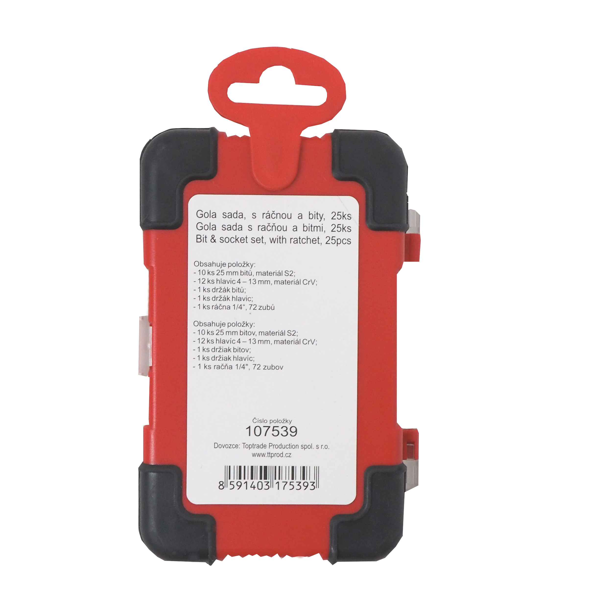 TOPTRADE Gola sada 1/4″ s ráčnou, bity S2 a hlavicemi 4–13 mm, 25 ks