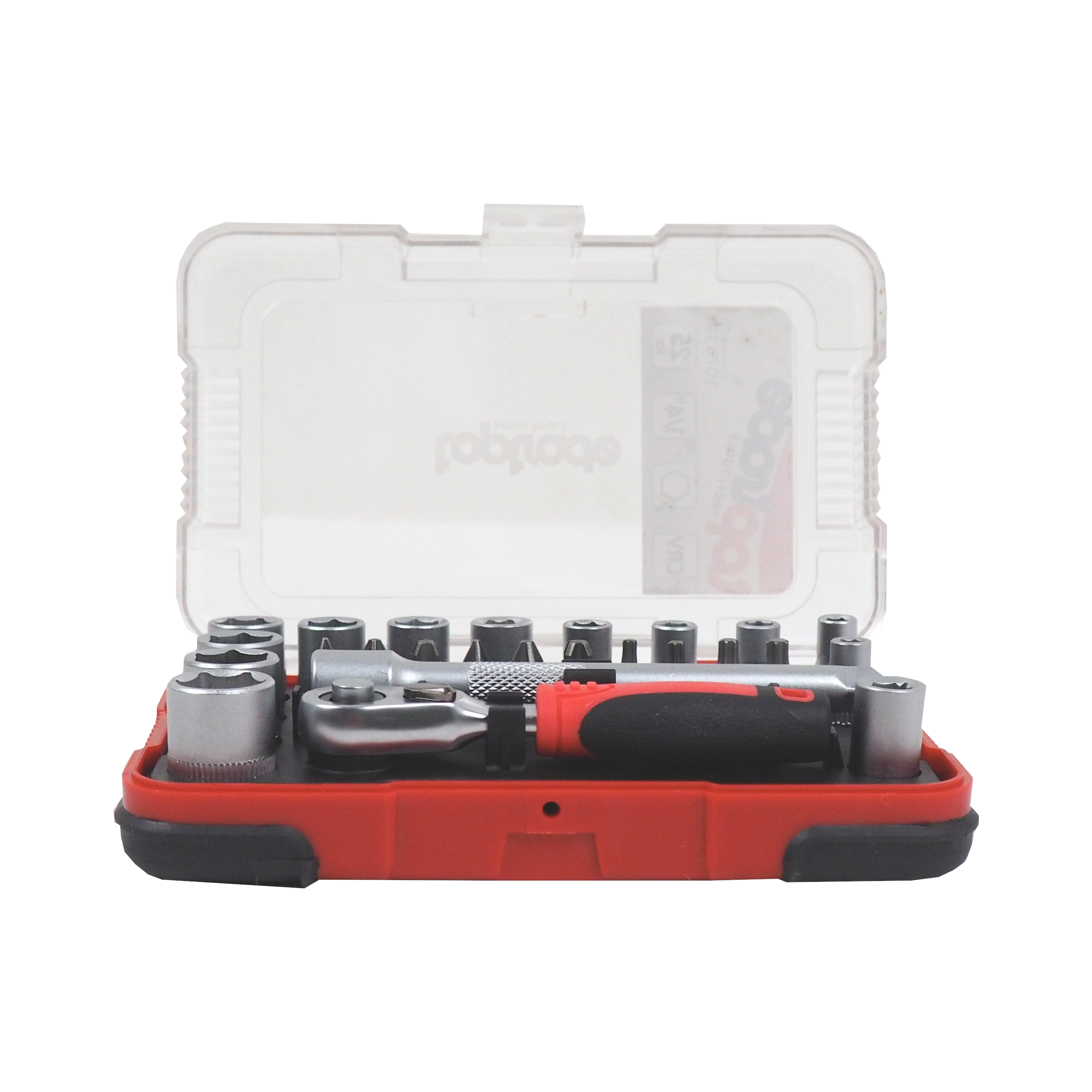 TOPTRADE Gola sada 1/4″ s ráčnou, bity S2 a hlavicemi 4–13 mm, 25 ks