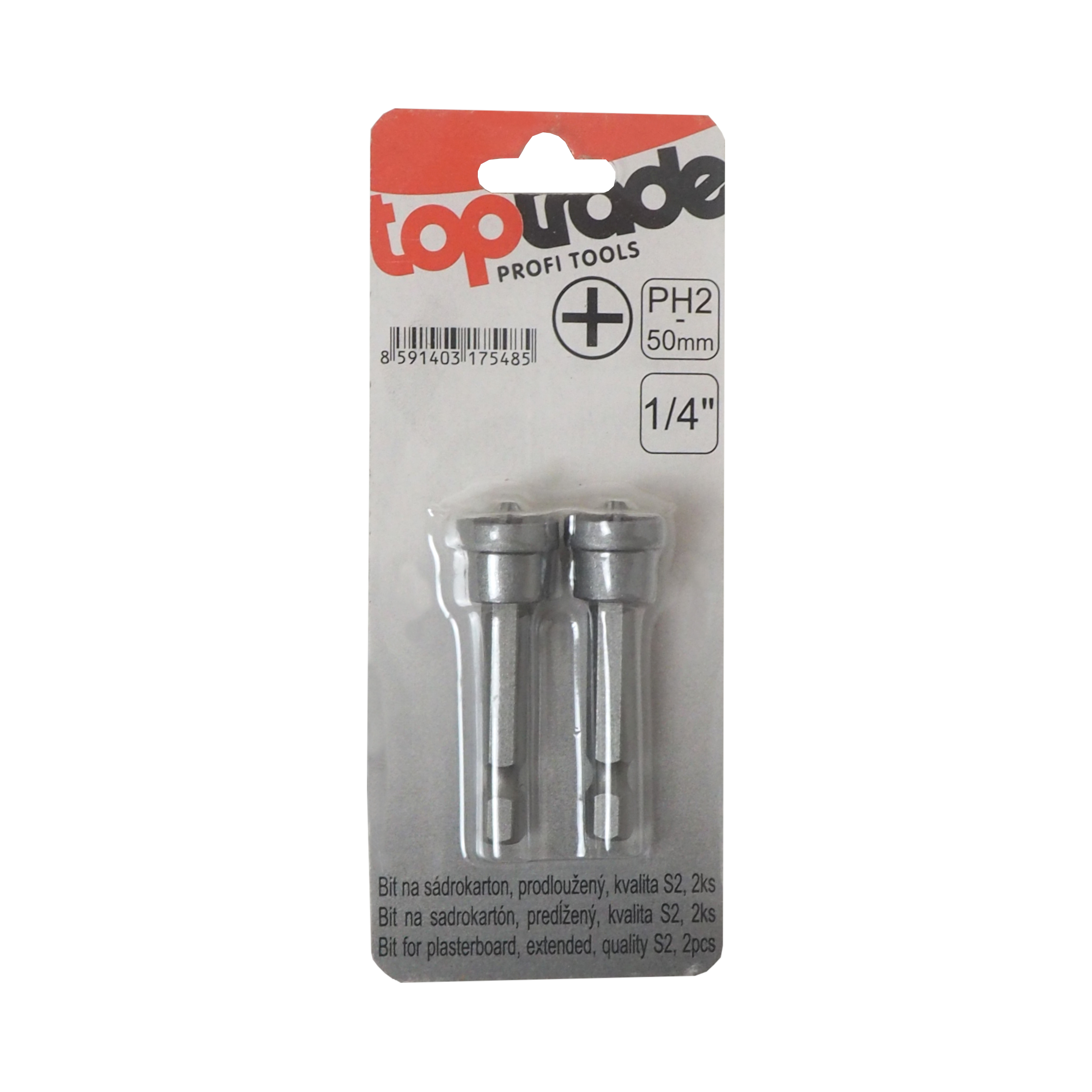 TOPTRADE bit PH2 pro sádrokarton, 50 mm, sada 2 ks