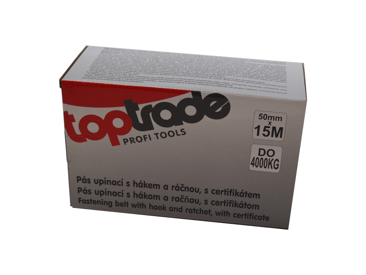 TOPTRADE upínací pás s ráčnou a háky 4 000 kg, 50 mm × 15 m