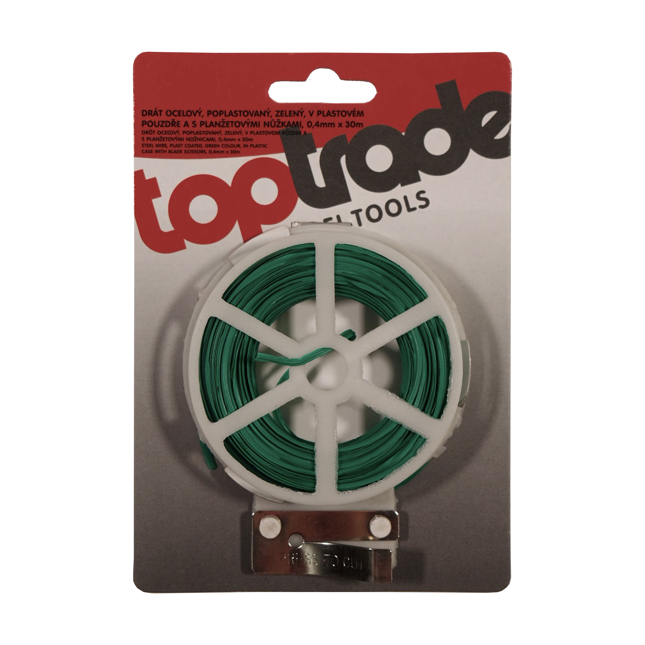 TOPTRADE poplastovaný vázací drát 0,4 mm × 30 m, zelený + planžetové nůžky
