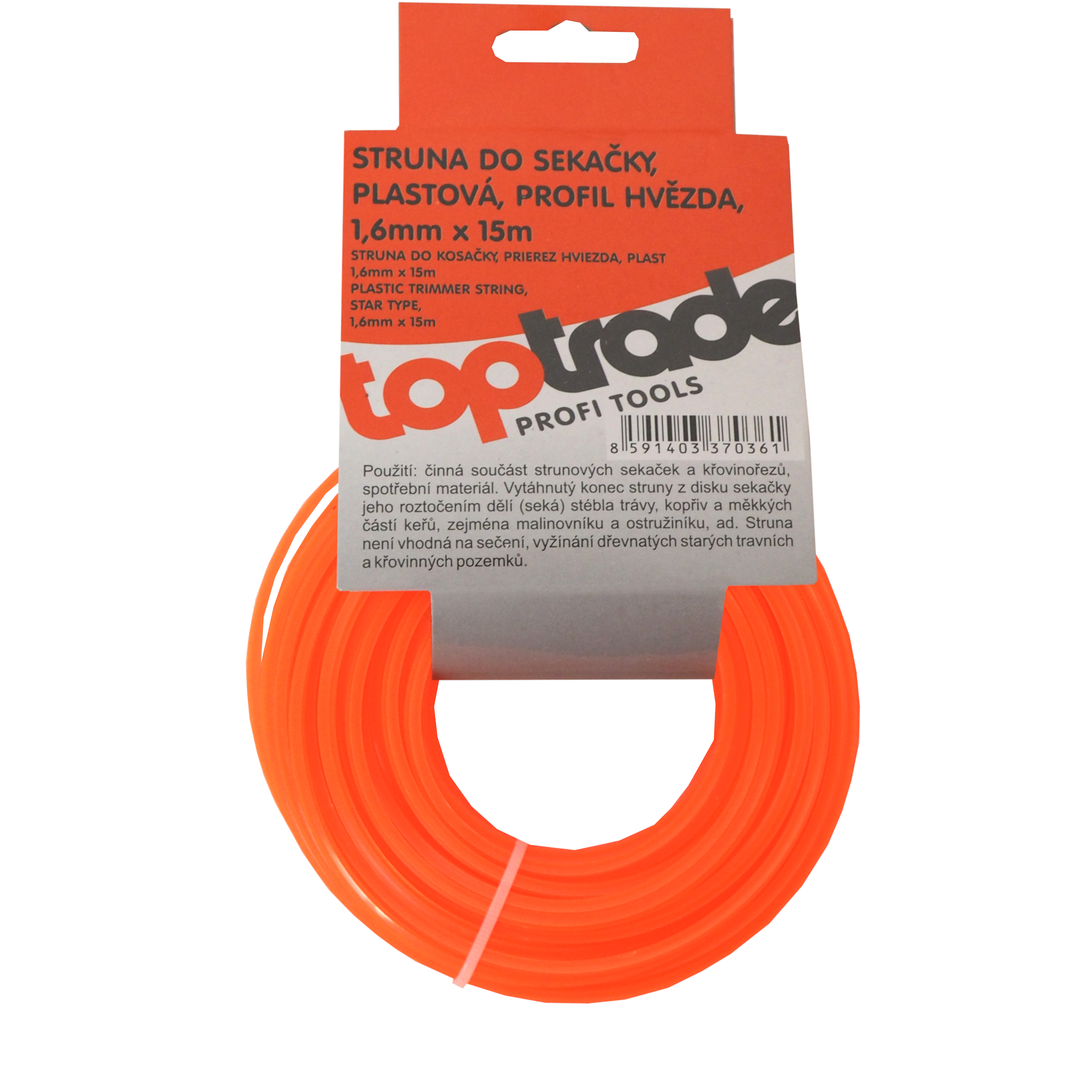 TOPTRADE vyžínací struna 1,6 mm × 15 m – hvězdicový průřez