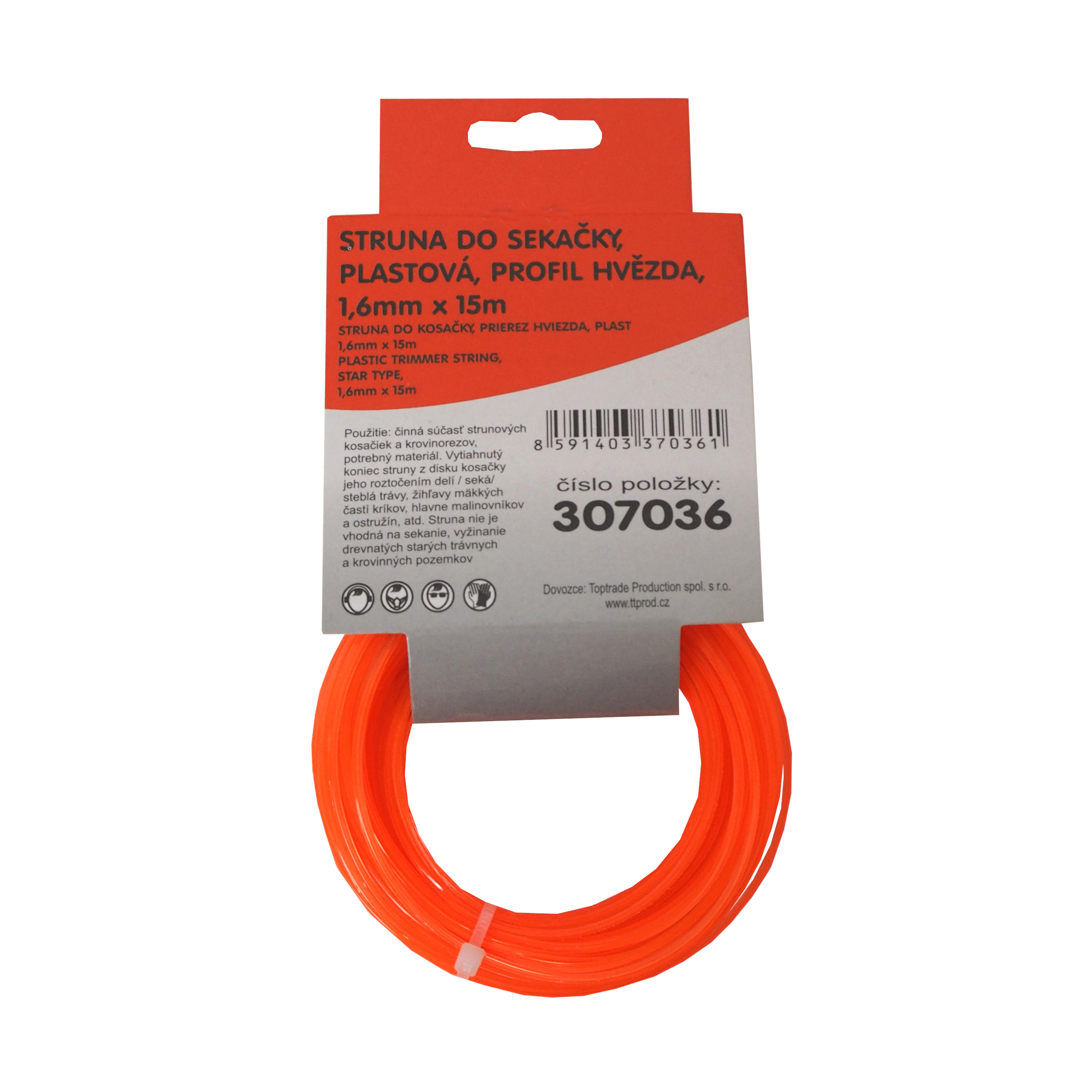 TOPTRADE vyžínací struna 1,6 mm × 15 m – hvězdicový průřez