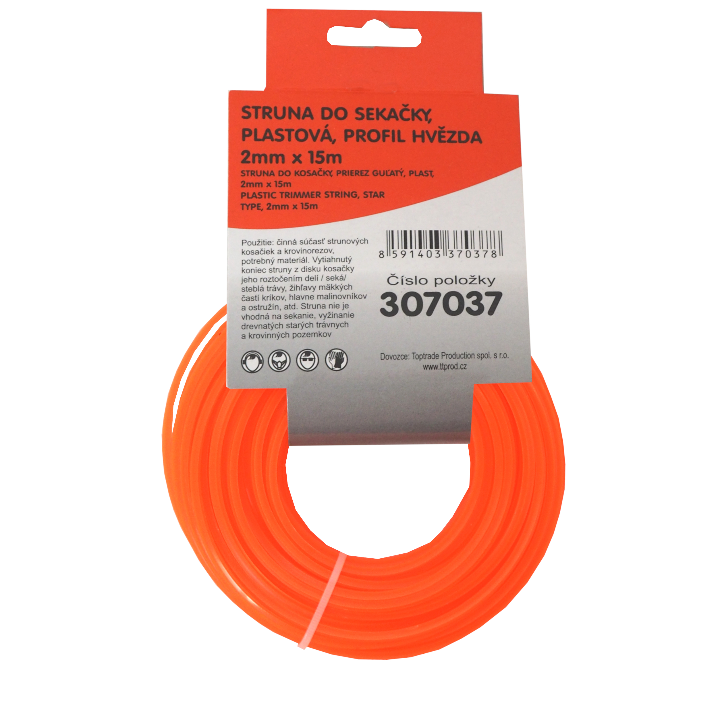 TOPTRADE vyžínací struna 2,0 mm × 15 m – hvězdicový profil