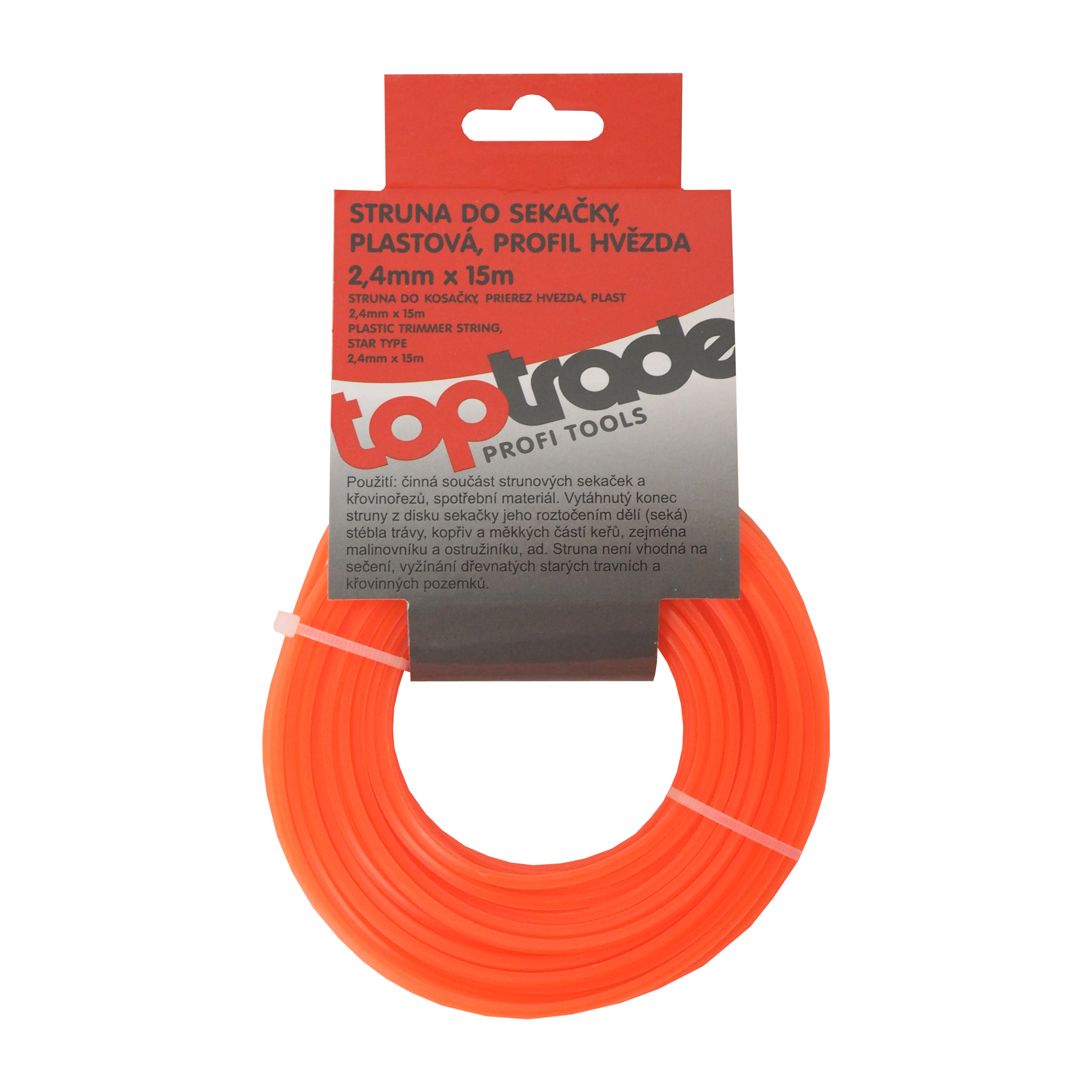TOPTRADE vyžínací struna 2,4 mm × 15 m – hvězdicový průřez