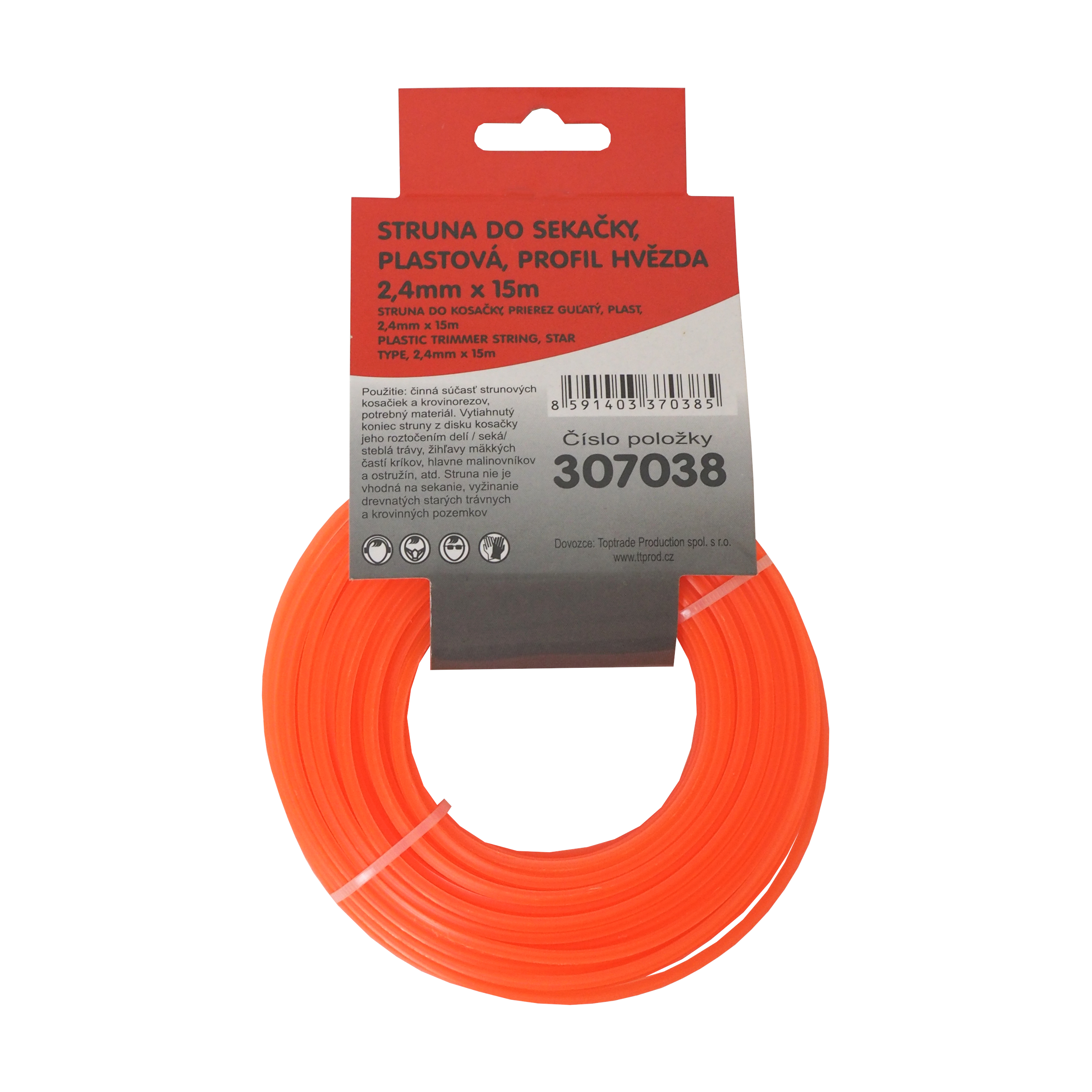 TOPTRADE vyžínací struna 2,4 mm × 15 m – hvězdicový průřez