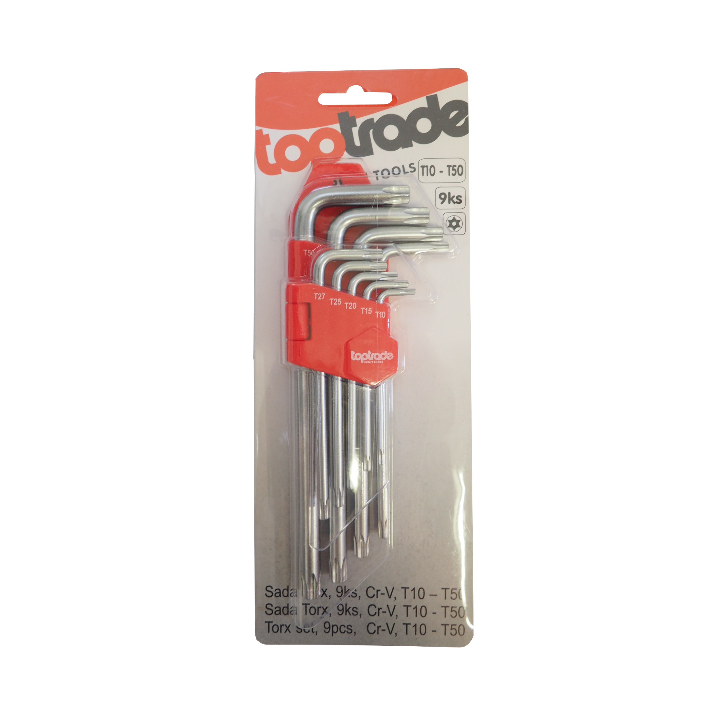 TOPTRADE sada Torx klíčů, 9 ks, Cr‑V, T10–T50