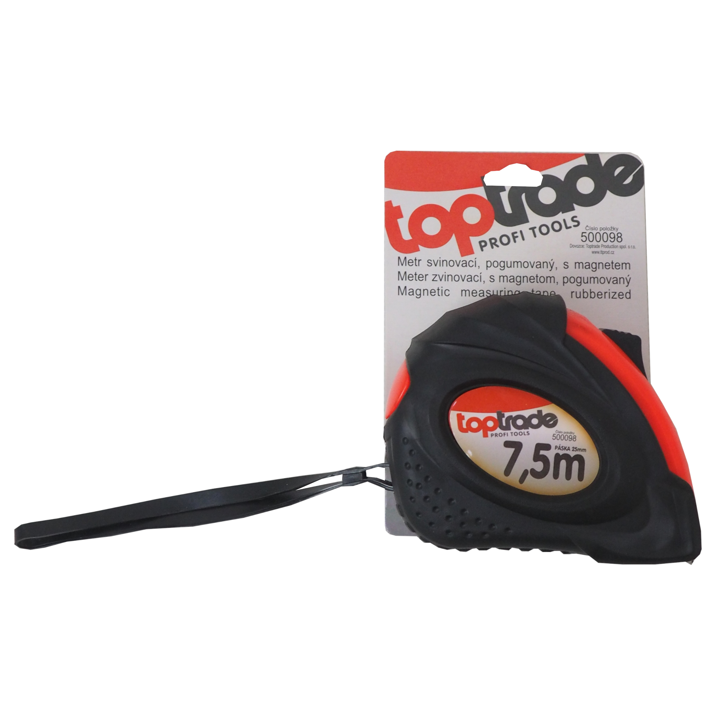 TOPTRADE metr svinovací 7,5 m × 25 mm, pogumovaný, s magnetem