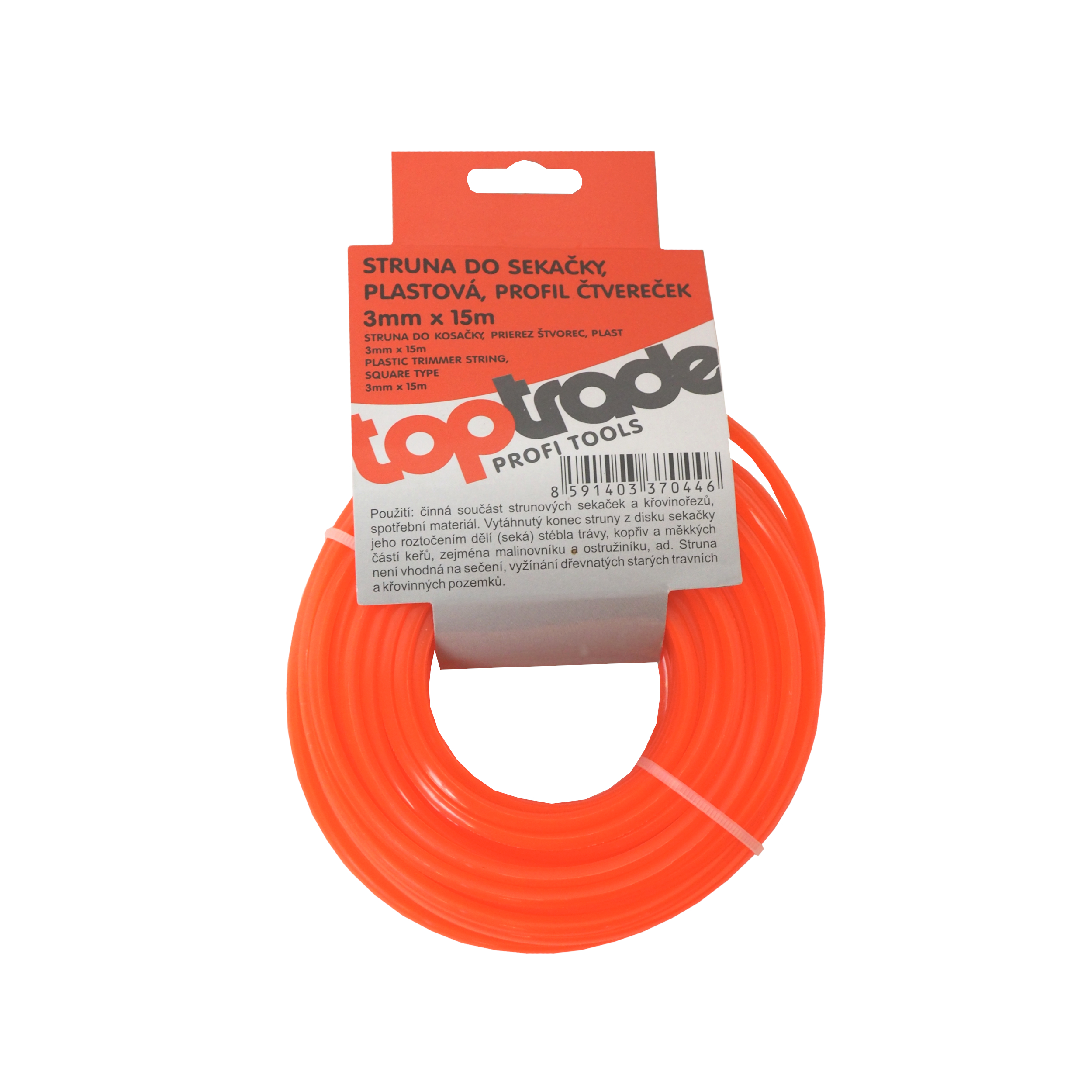 TOPTRADE vyžínací struna 3,0 mm × 15 m – čtvercový průřez