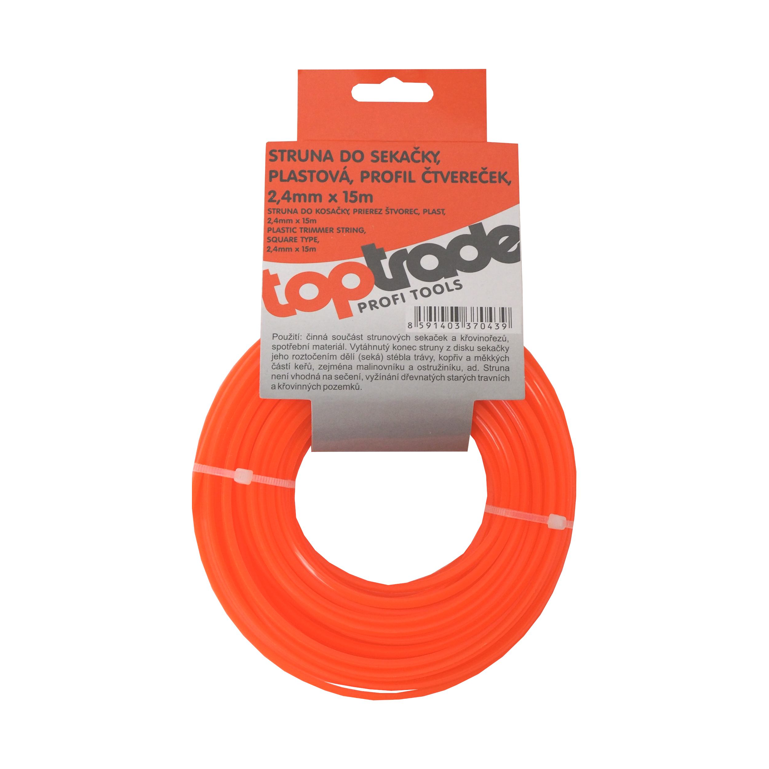 TOPTRADE vyžínací struna 2,4 mm × 15 m – čtvercový průřez