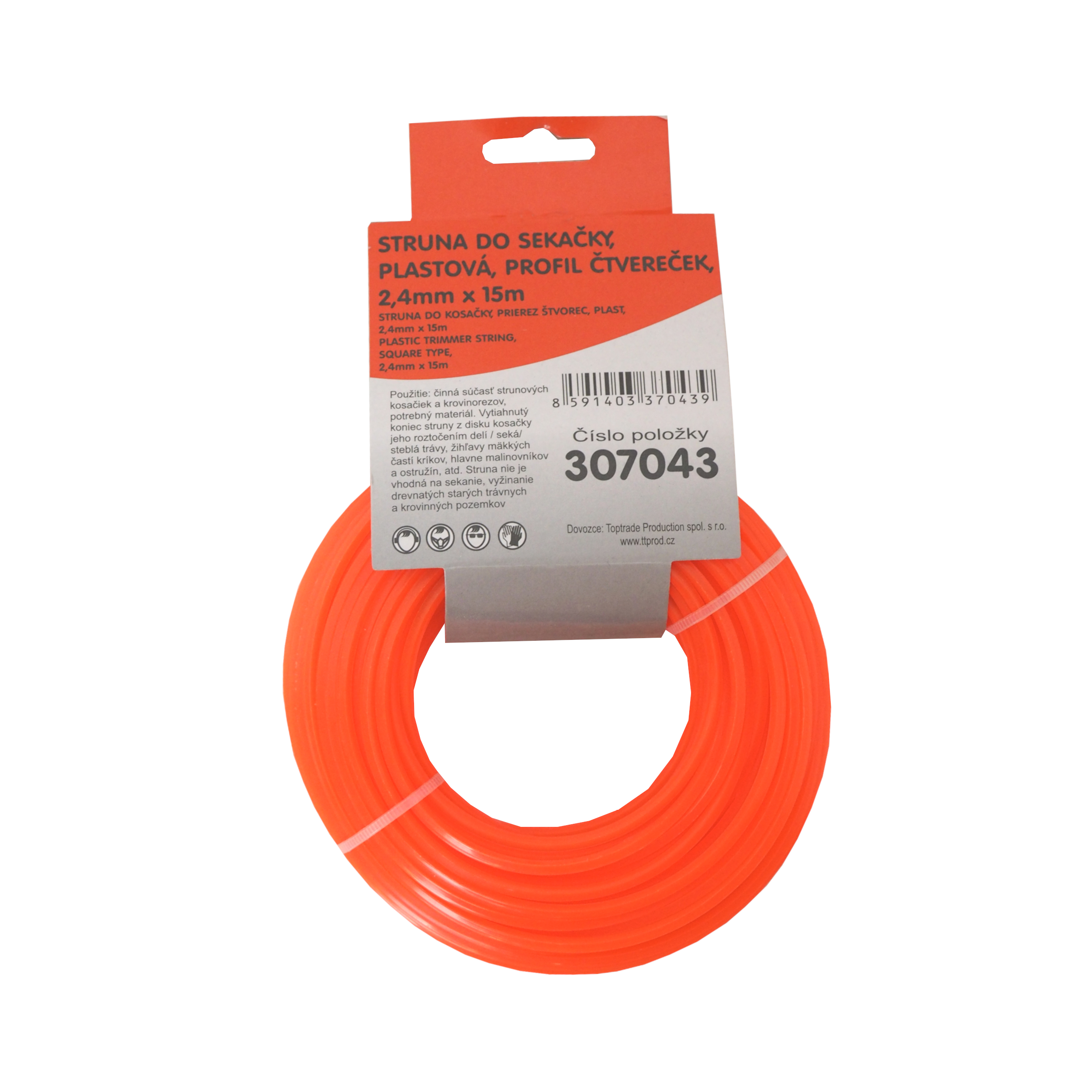 TOPTRADE vyžínací struna 2,4 mm × 15 m – čtvercový průřez