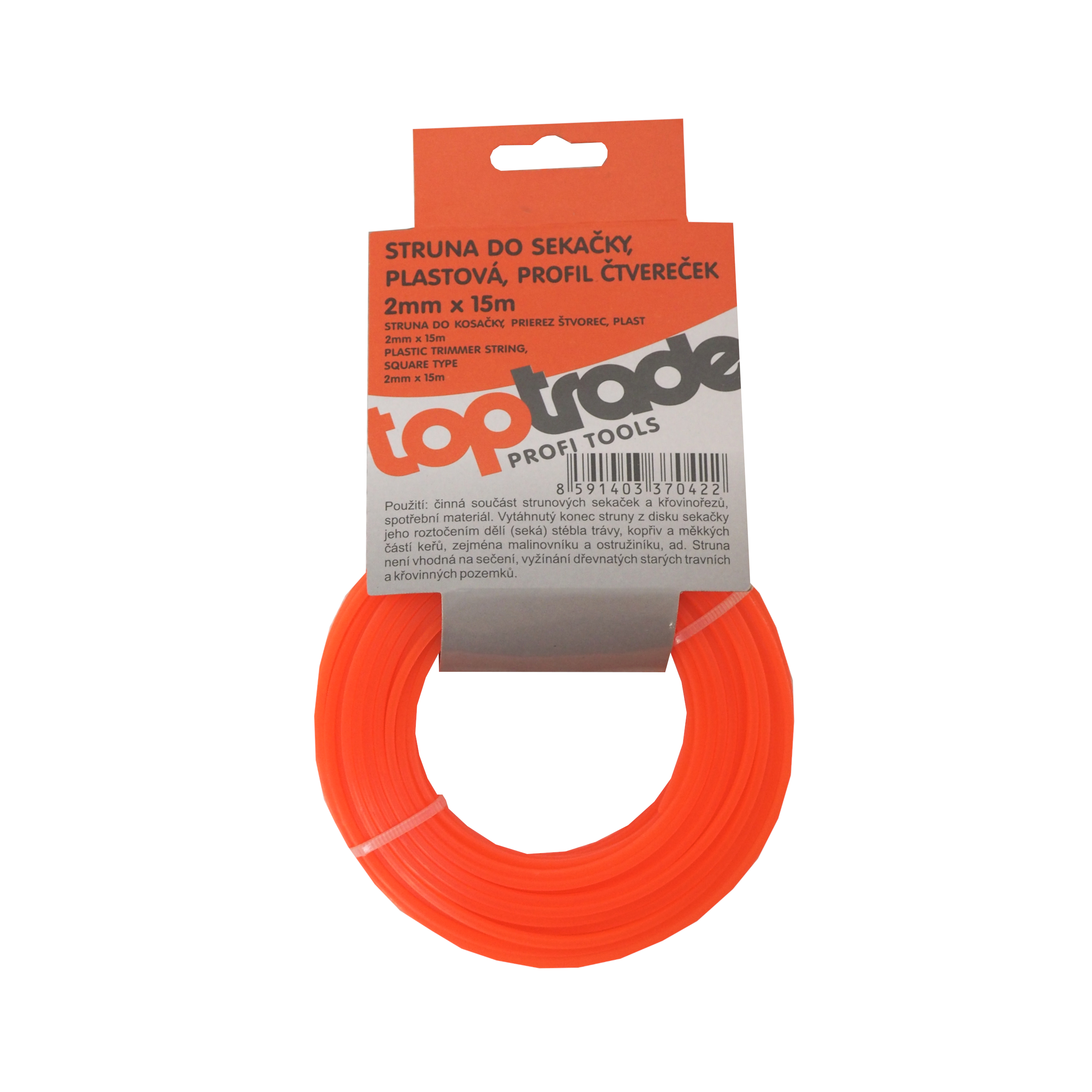 Vyžínací struna 2,0 mm × 15 m, čtvercová – TOPTRADE