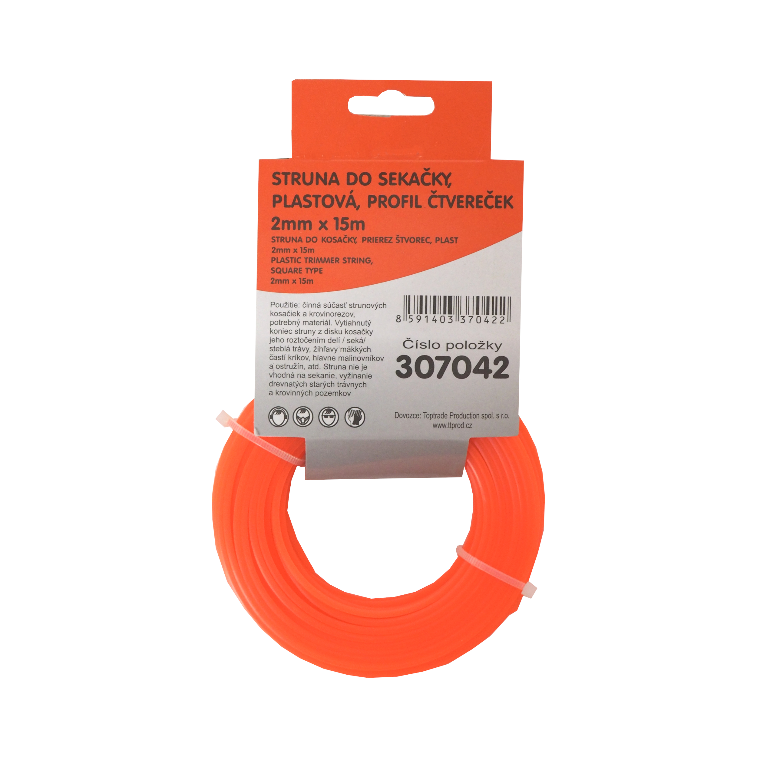 Vyžínací struna 2,0 mm × 15 m, čtvercová – TOPTRADE