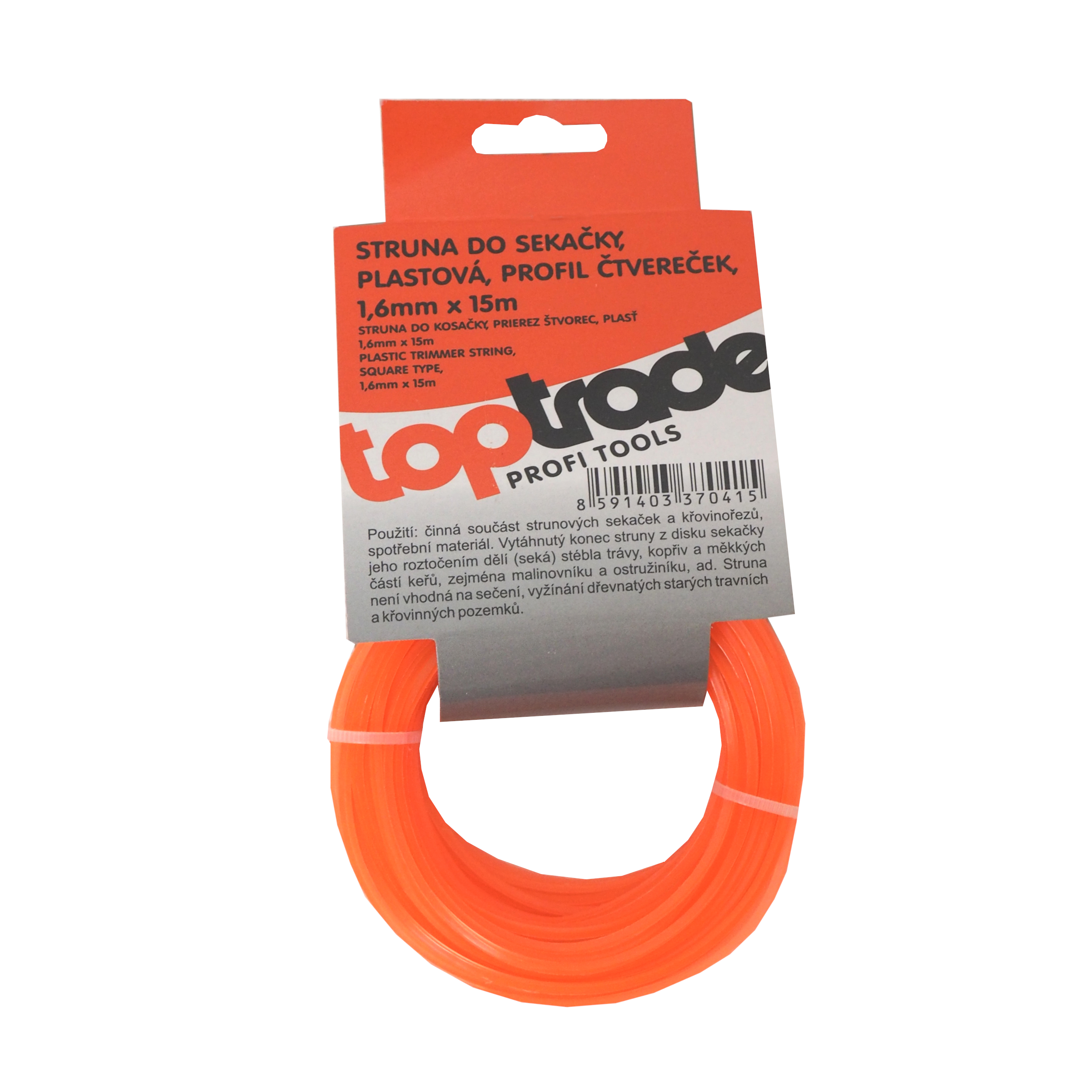 TOPTRADE vyžínací struna 1,6 mm × 15 m – čtvercový průřez