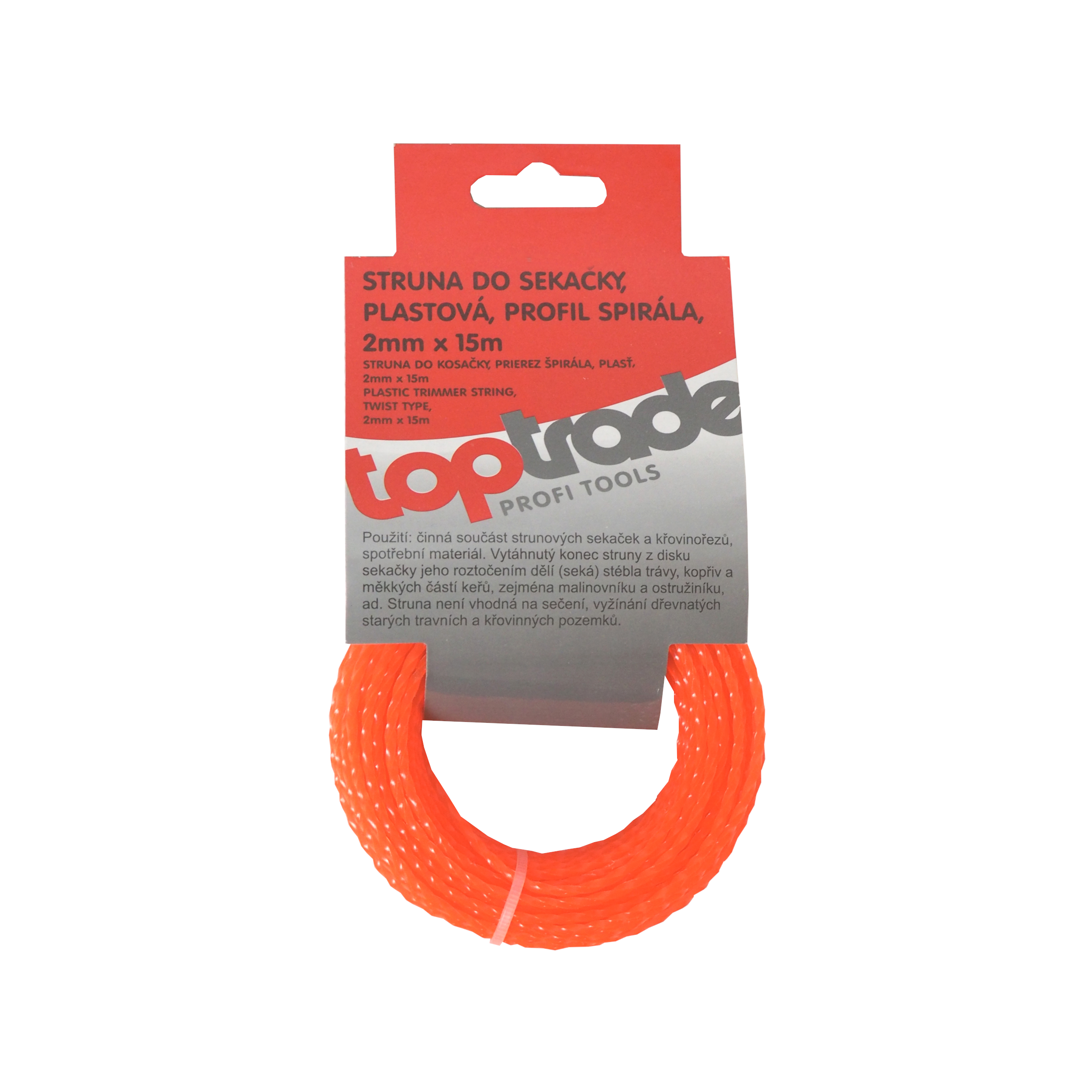 TOPTRADE vyžínací struna plastová 2,0 mm × 15 m – spirálový průřez