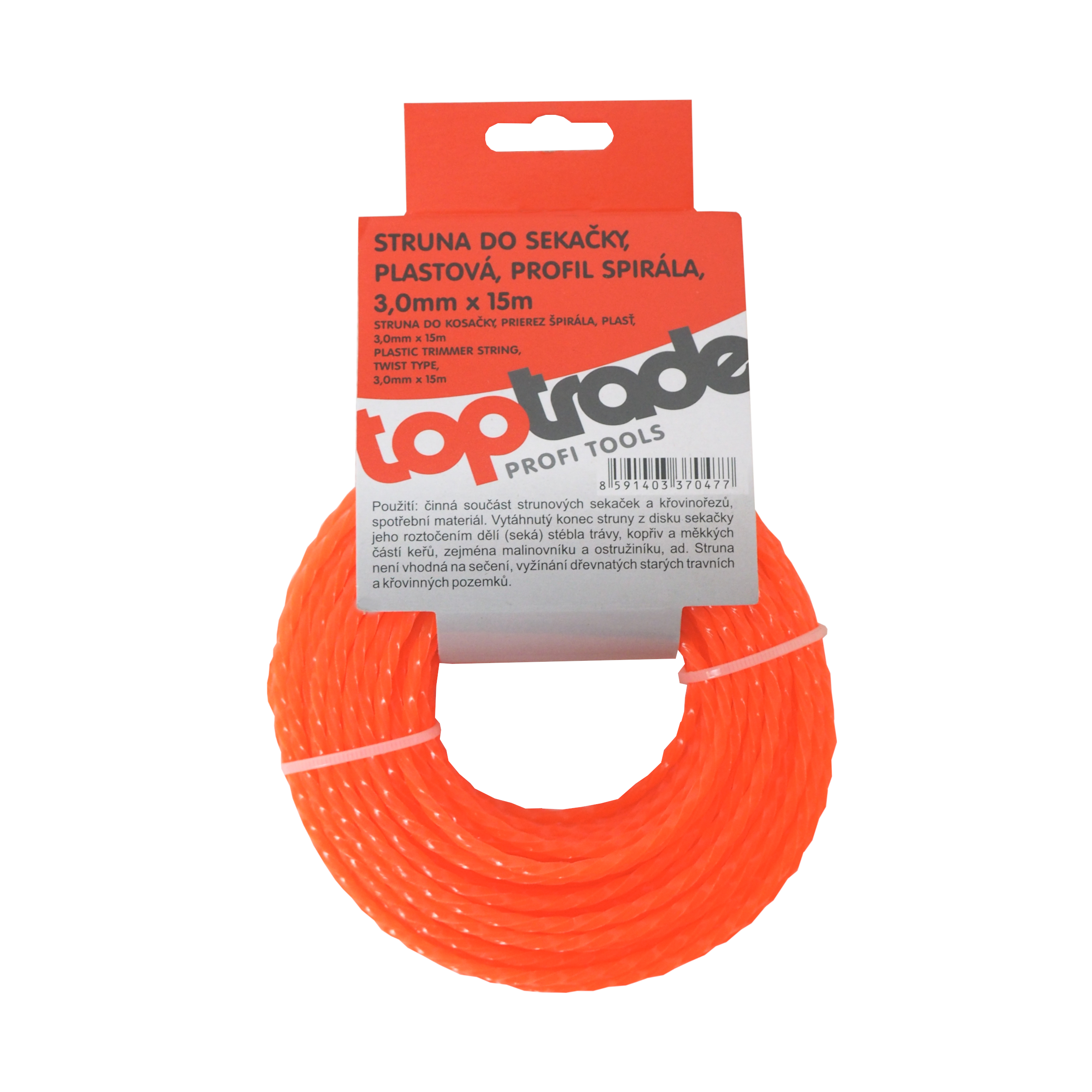 TOPTRADE vyžínací struna – spirálová 3,0 mm × 15 m